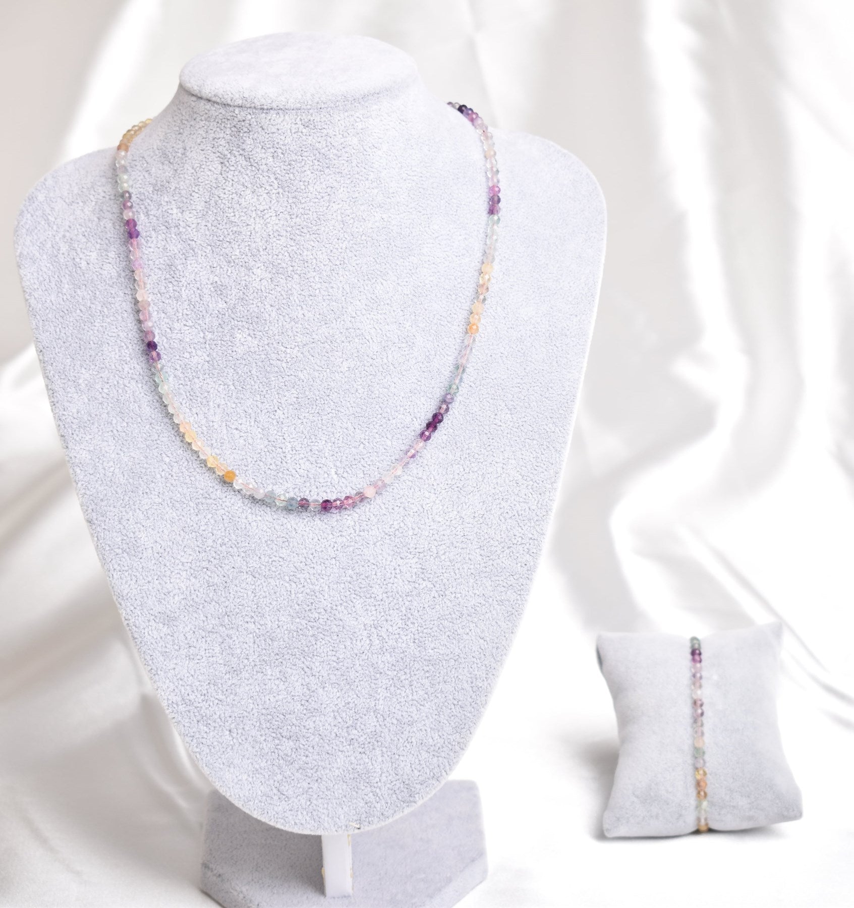 Laboratory Certified Fluorite Natural Stone Necklace & Bracelet Set 3–4 mm