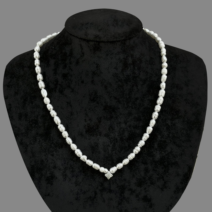 Laboratory Certified Pearl Natural Stone Necklace - 925 Sterling Silver Elegant Design With 4-Pointed Star Apparatus