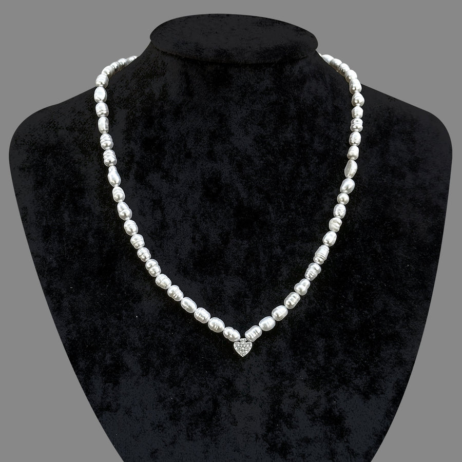 Laboratory-Certified Pearl Natural Stone Necklace - 925 Sterling Silver Heart Necklace Elegant Design