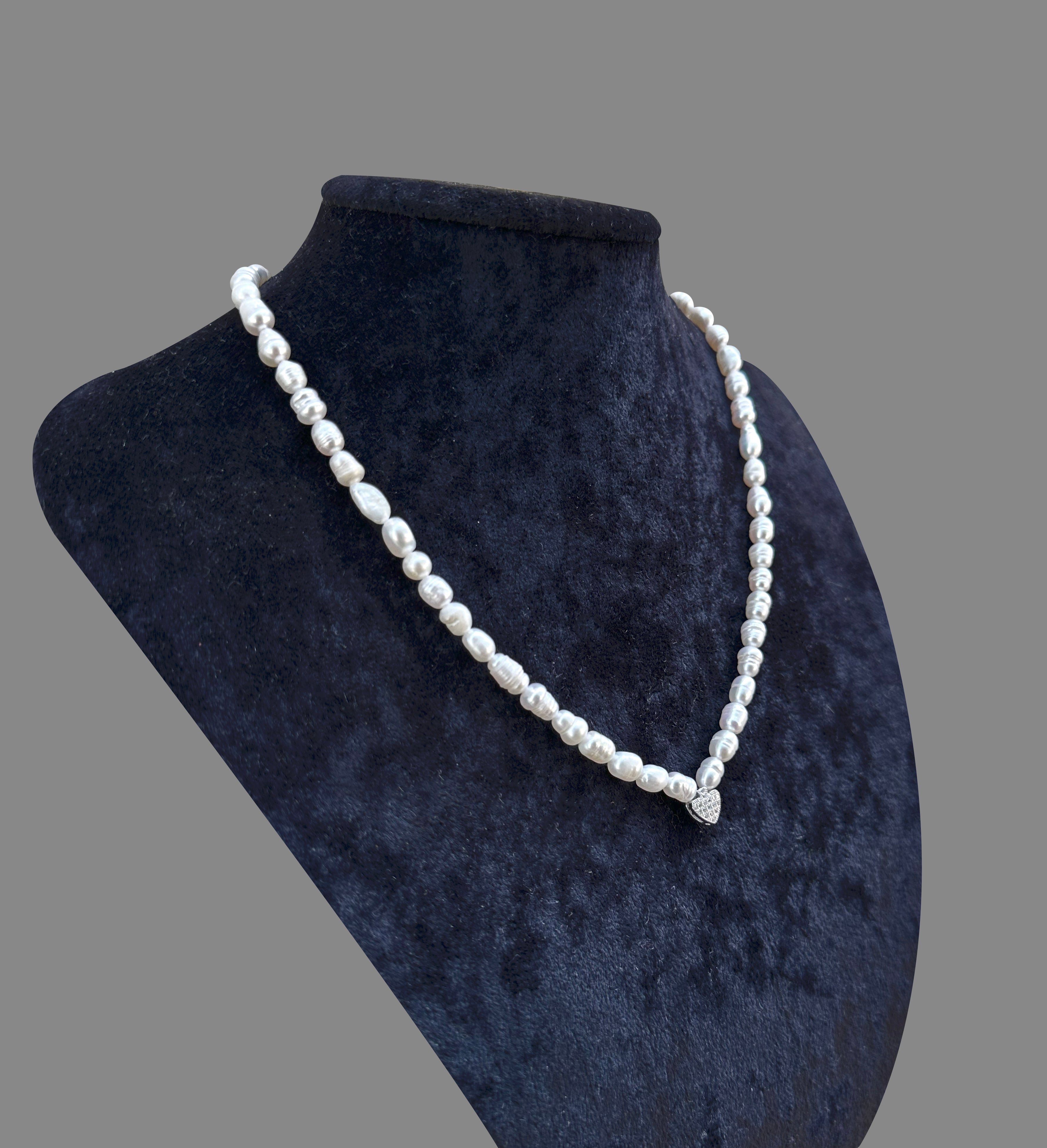 Sertifikalı Hakiki Orijinal İnci Doğal Taş Gümüş Aparatlı (Kalp Aparatlı) Kolye