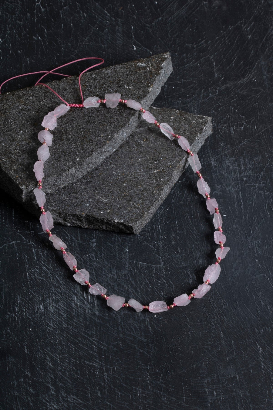 Laboratory Certified Raw Pink Quartz Natural Stone Necklace – Unisex Simple Design