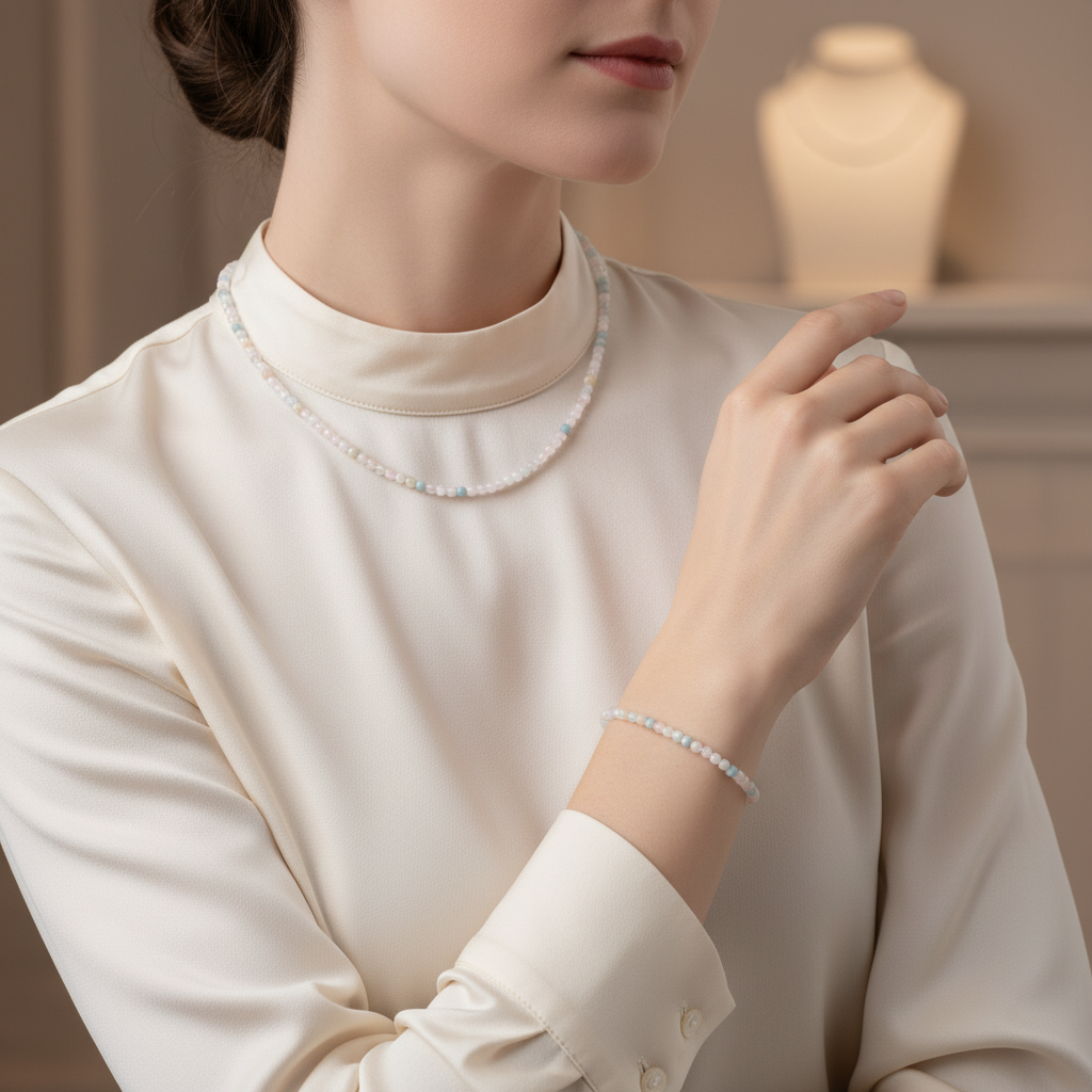 Laboratory Certified Heliodor Natural Stone Necklace & Bracelet Set 4 mm