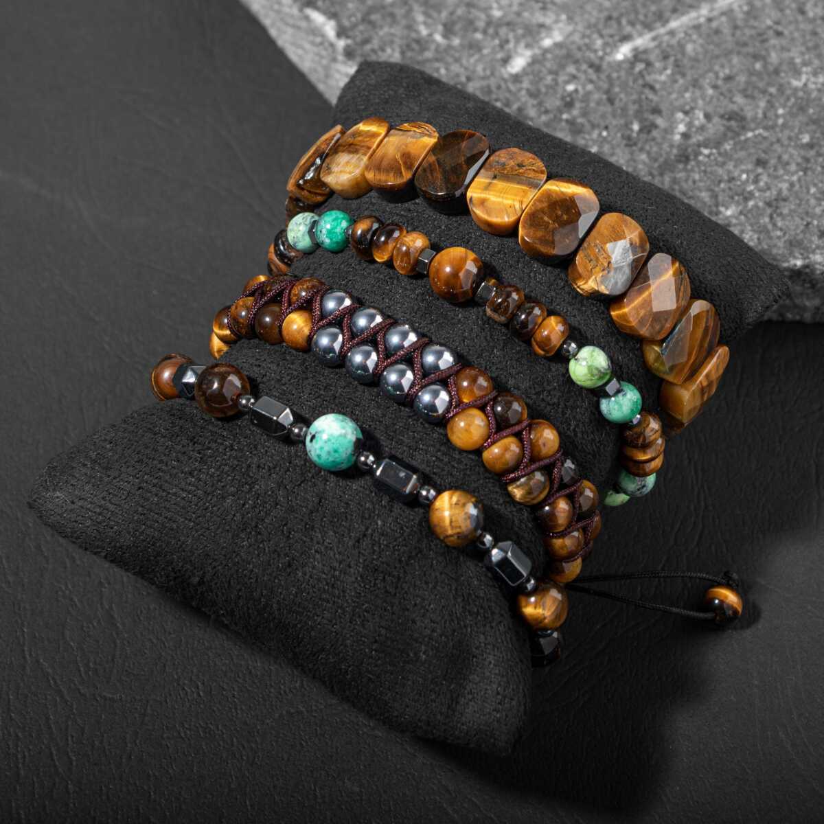 Laboratory Certified Natural Stone Men’s Bracelet Set