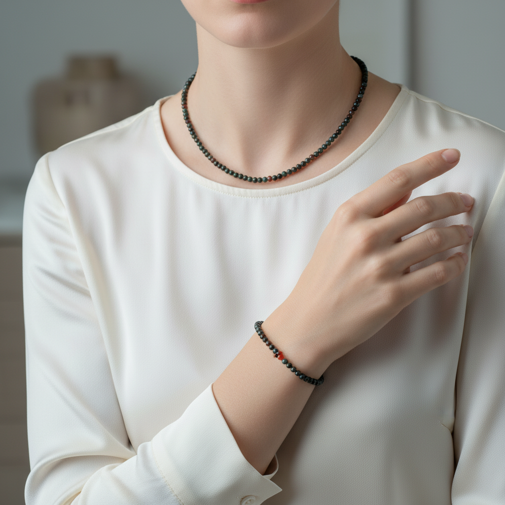 Laboratory Certified Bloodstone Natural Stone Necklace & Bracelet Set 4 mm