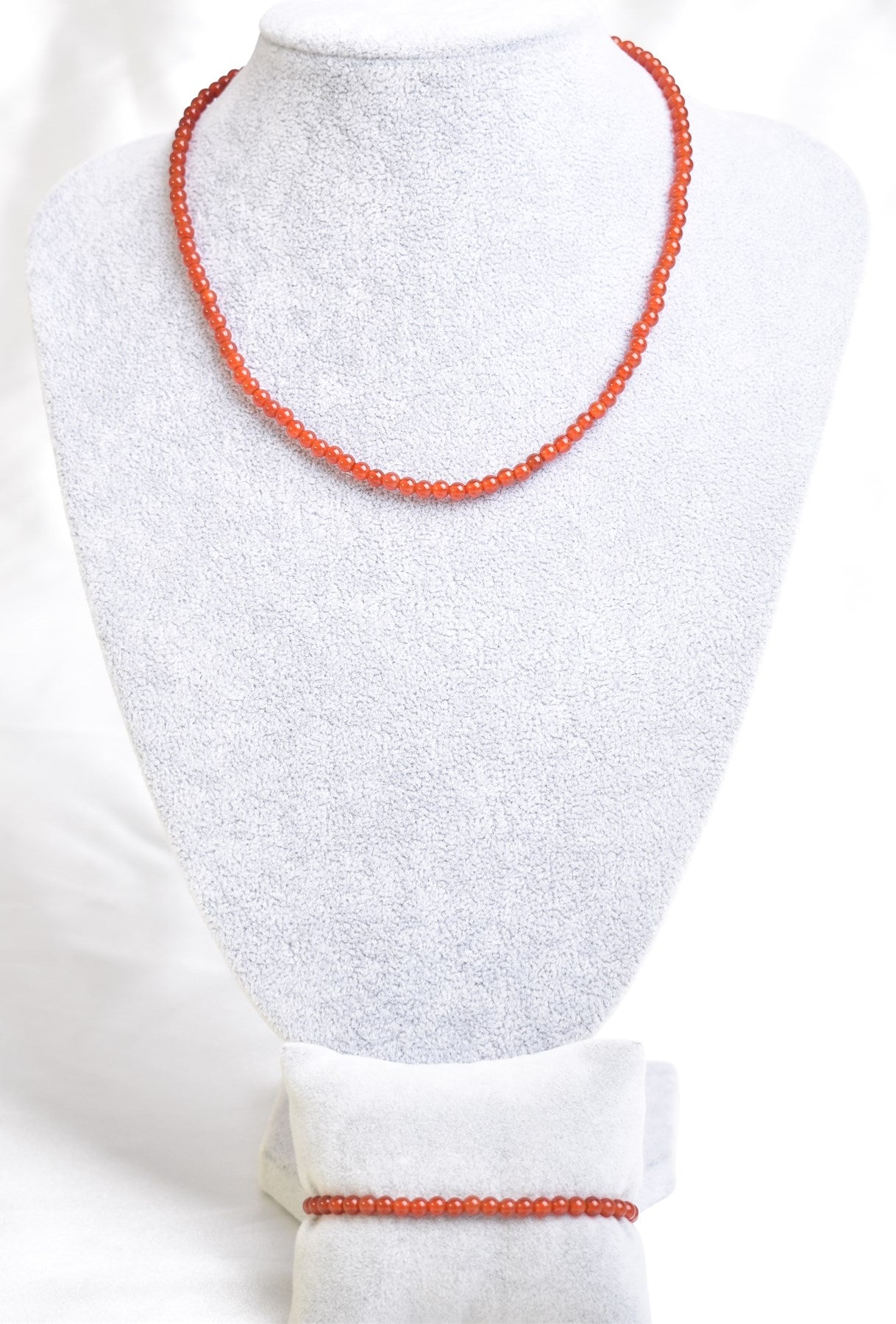 Laboratory Certified Red Agate Natural Stone Necklace & Bracelet Set 4 mm