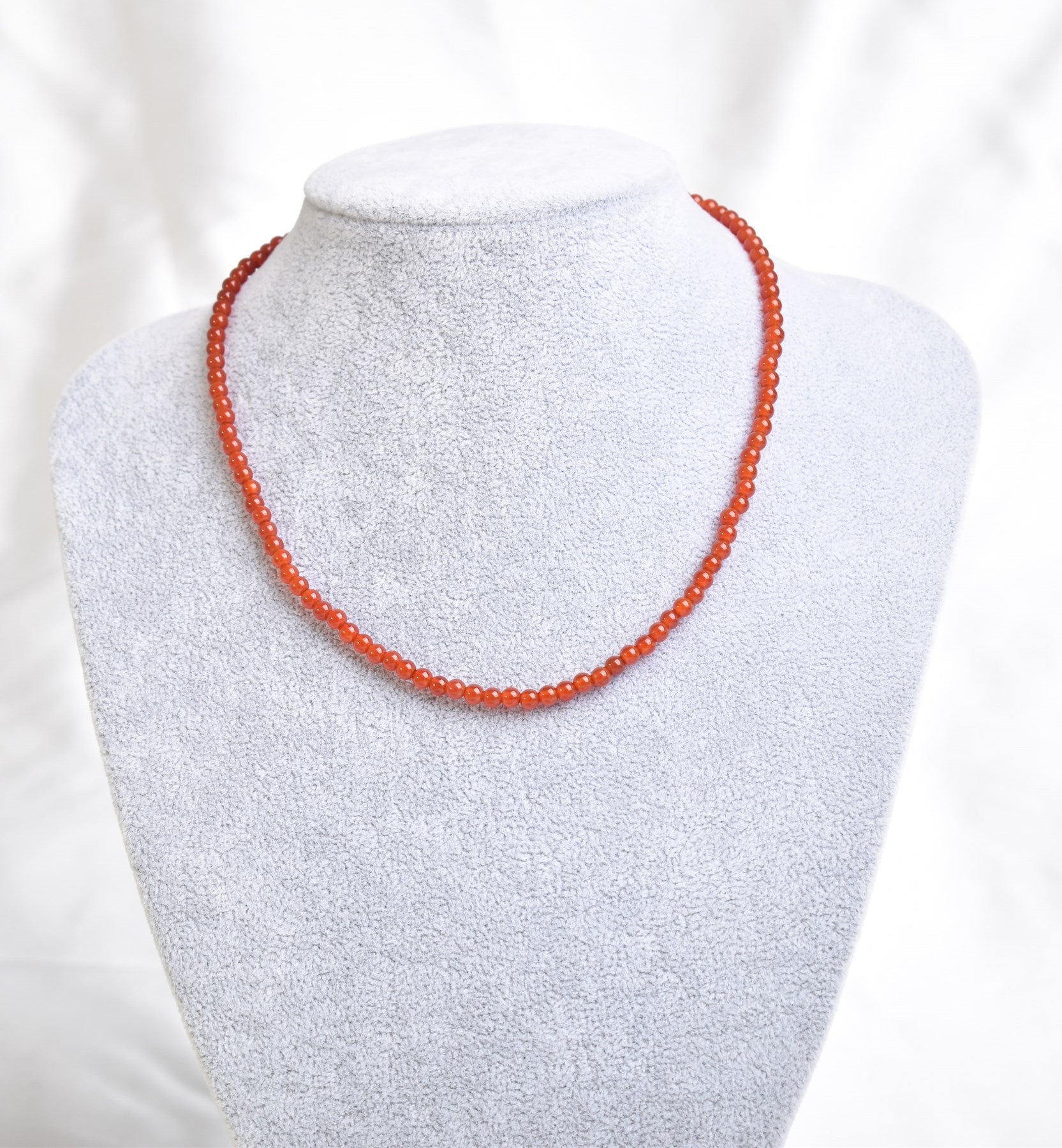 Laboratory Certified Red Agate Natural Stone Necklace & Bracelet Set 4 mm
