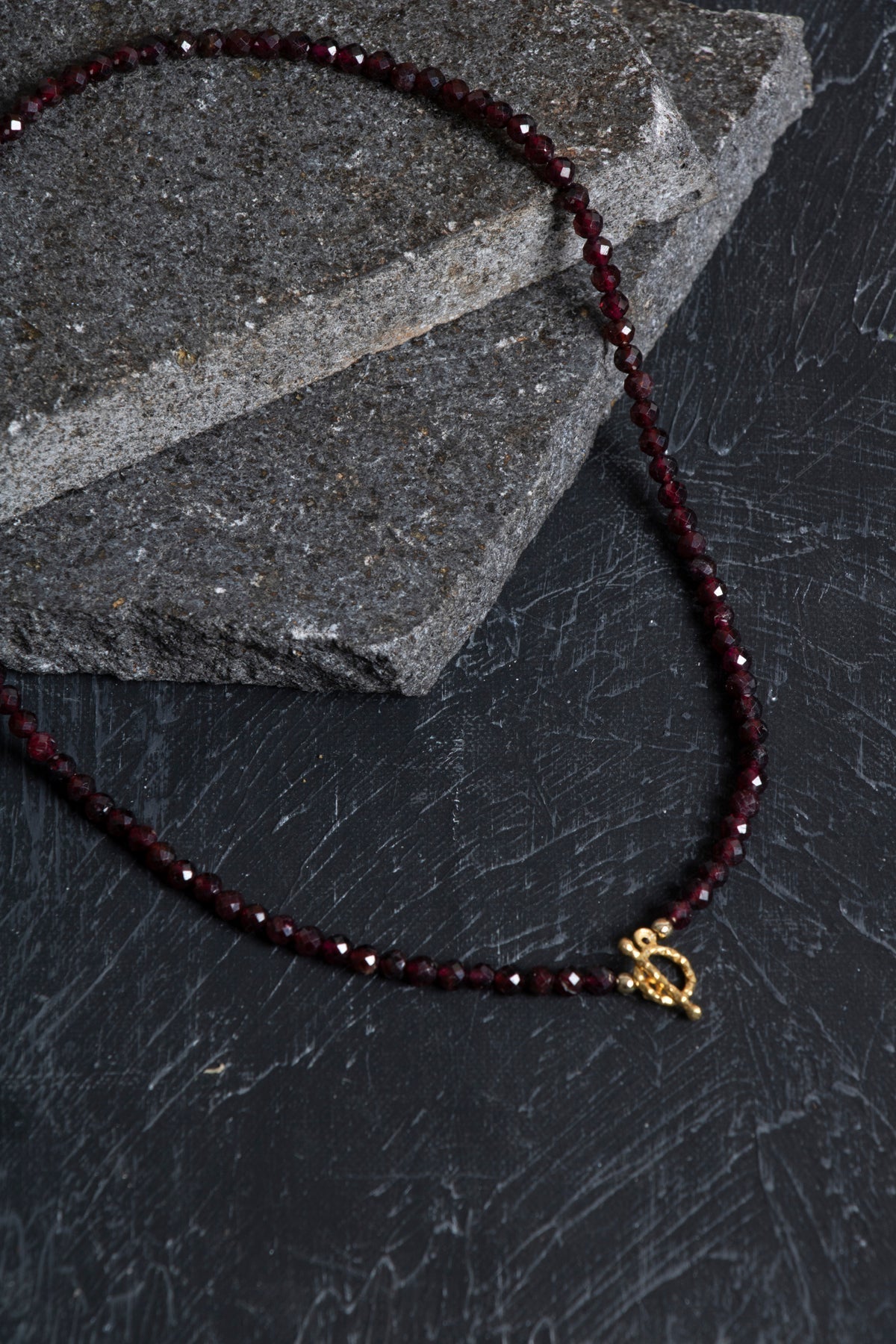 Sertifikalı Lal Granat Altın Kaplama Fasetli  Doğal Taş Kolye