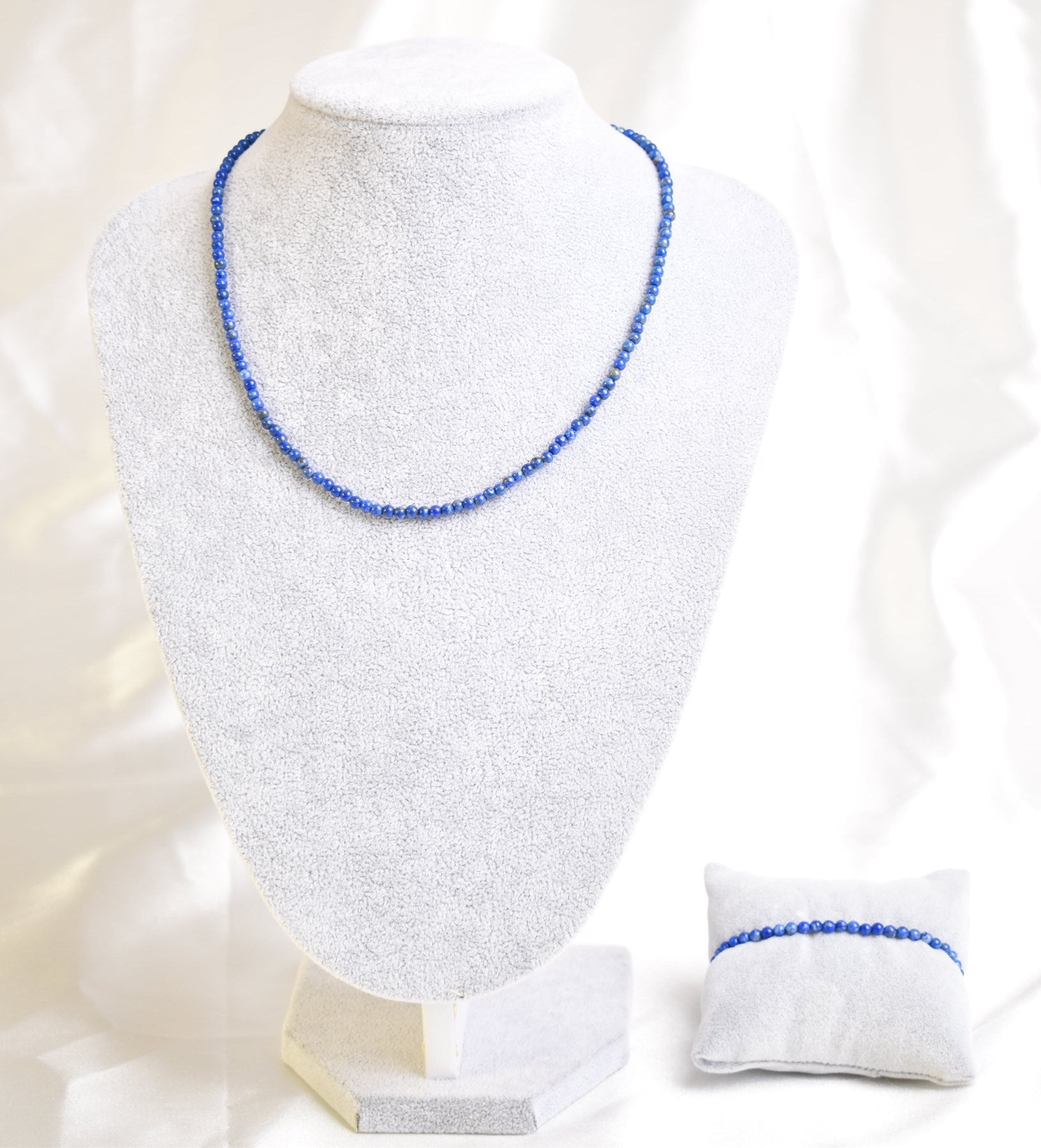 Laboratory Certified Lapis Lazuli Natural Stone Necklace & Bracelet Set 4 mm