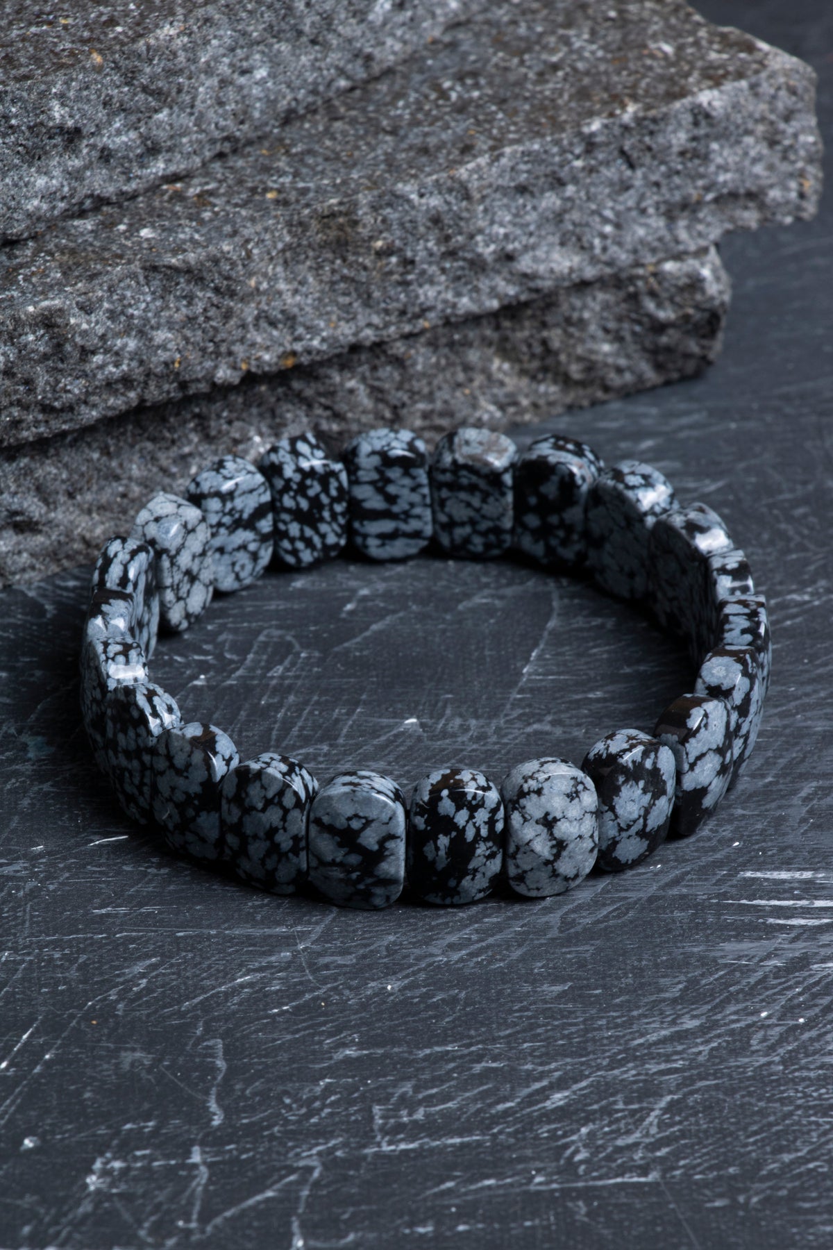 Certified Obsidian Wide Cut Natural Gemstone Bracelet