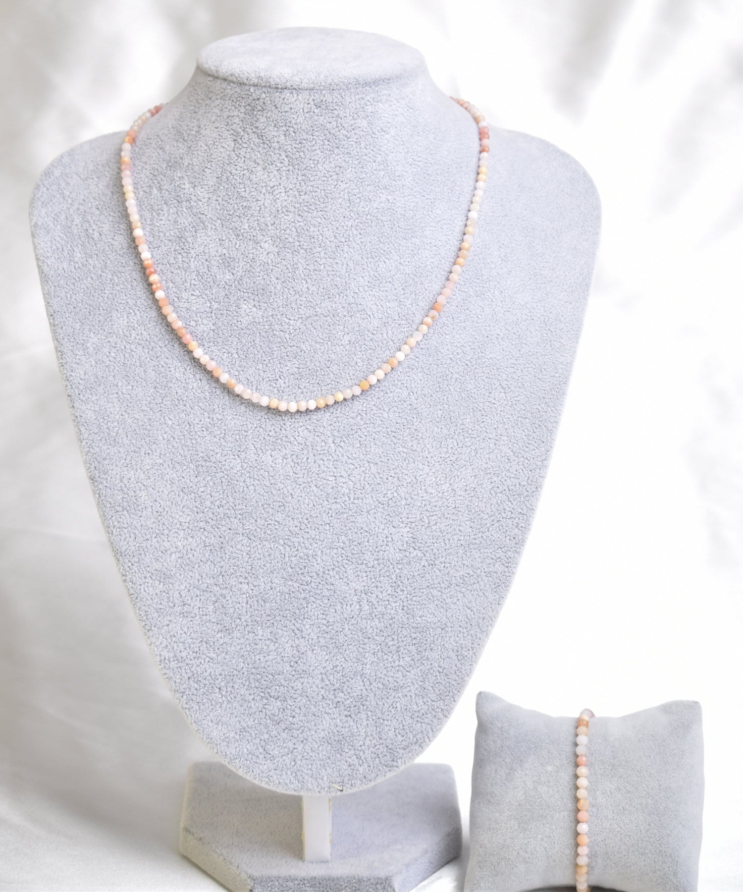 Laboratory Certified Pink Opal Natural Stone Necklace & Bracelet Set 4 mm