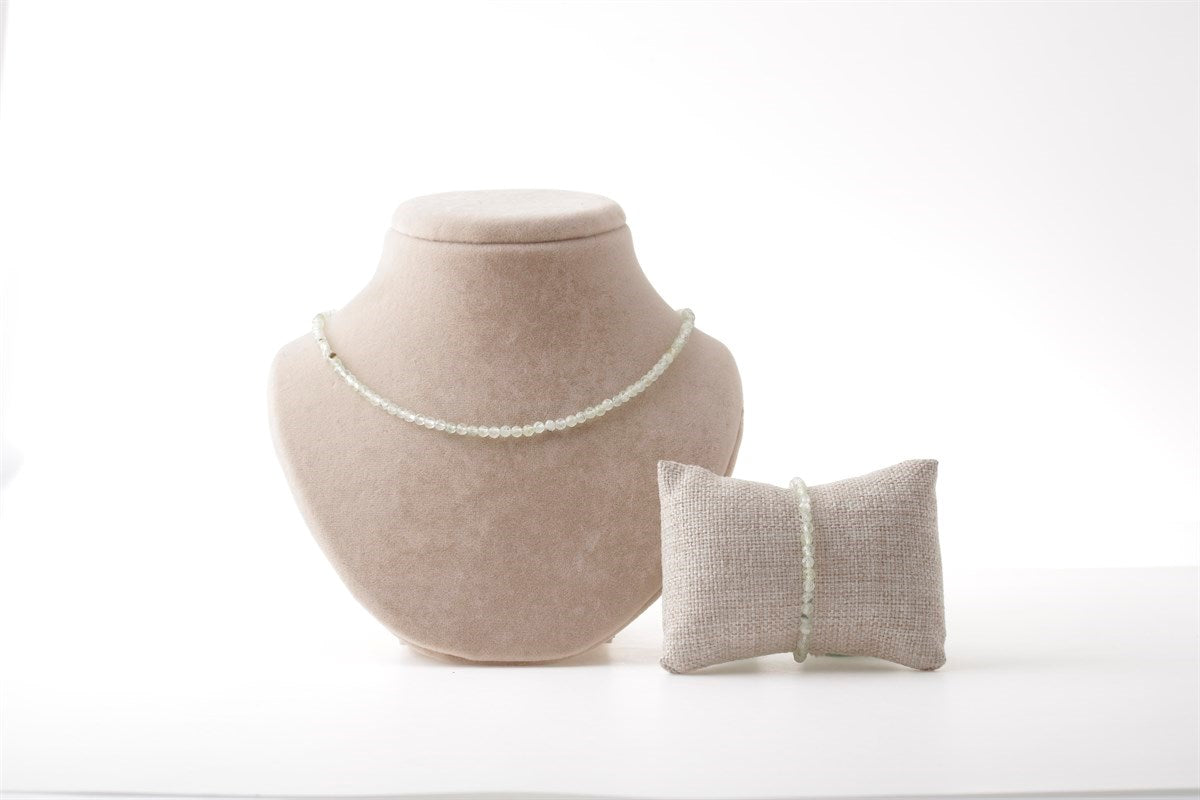 Laboratory Certified Prehnite Natural Stone Necklace & Bracelet Set 4 mm