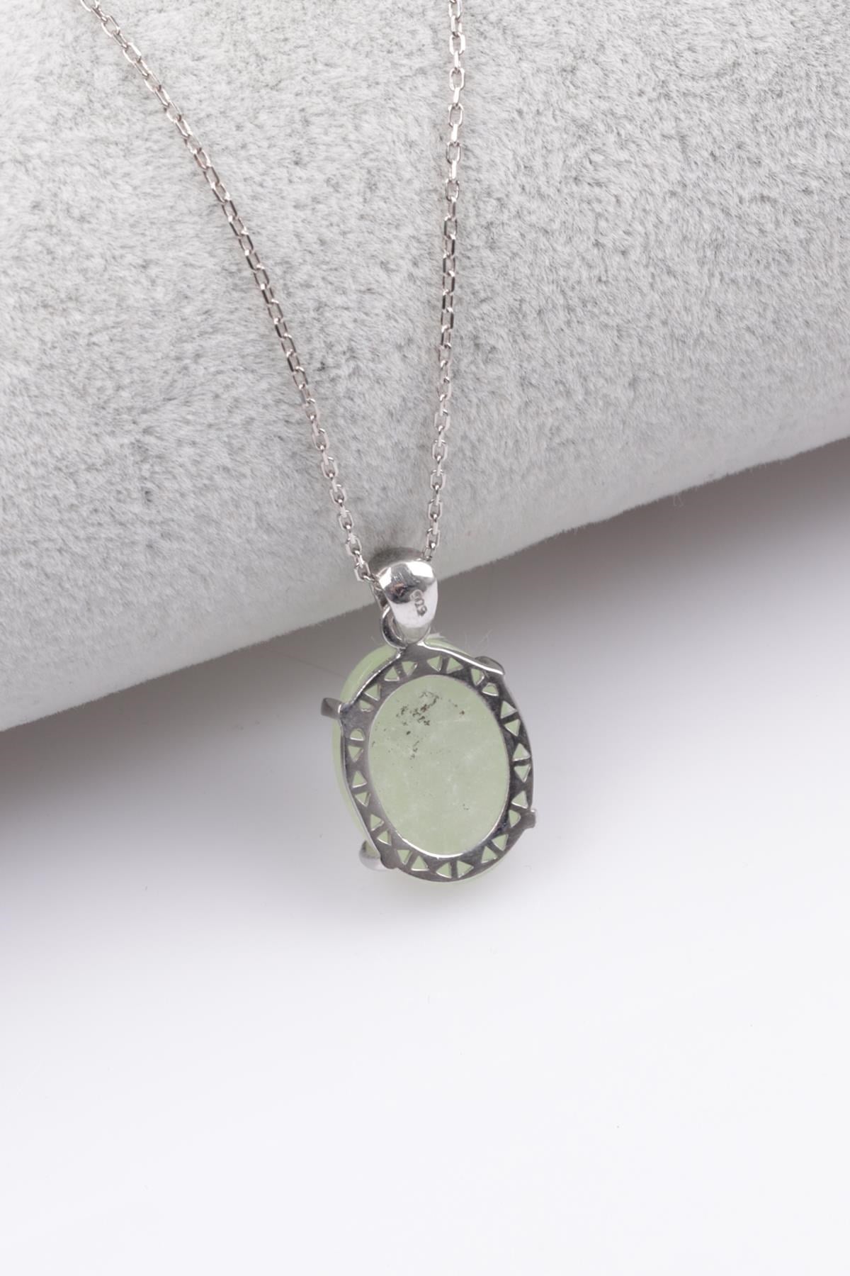 Laboratory Certified Prehnite Natural Stone 925 Sterling Silver Necklace
