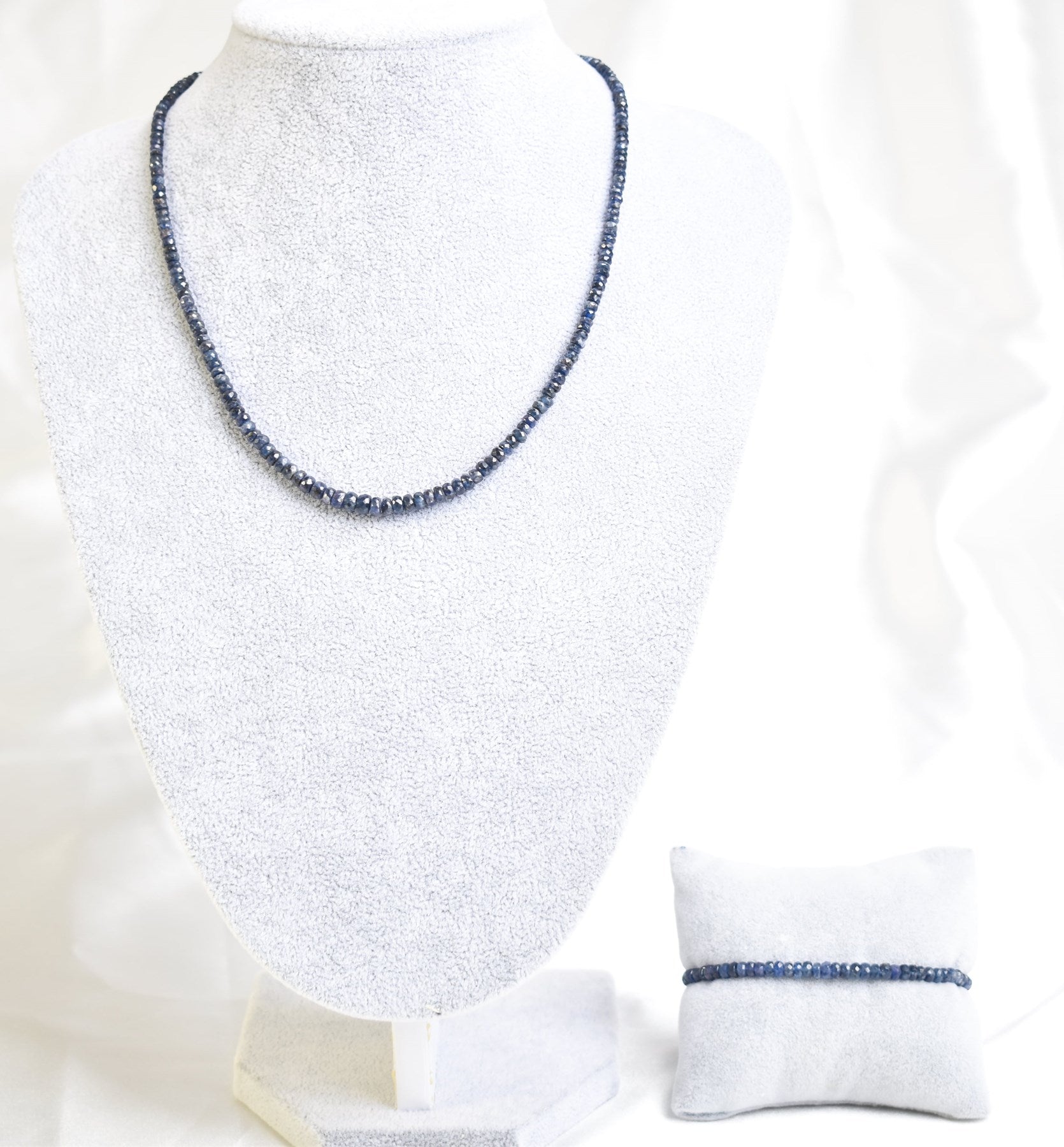 Laboratory Certified Natural Sapphire Stone Necklace & Bracelet Set 3–4 mm