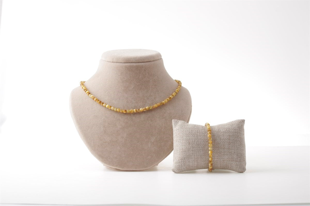 Laboratory Certified Yellow Tiger’s Eye Natural Stone Necklace & Bracelet Set 4 mm