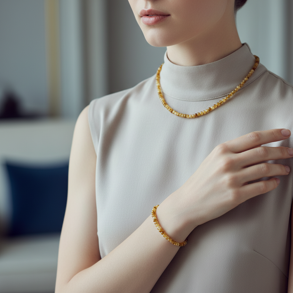 Laboratory Certified Yellow Tiger’s Eye Natural Stone Necklace & Bracelet Set 4 mm