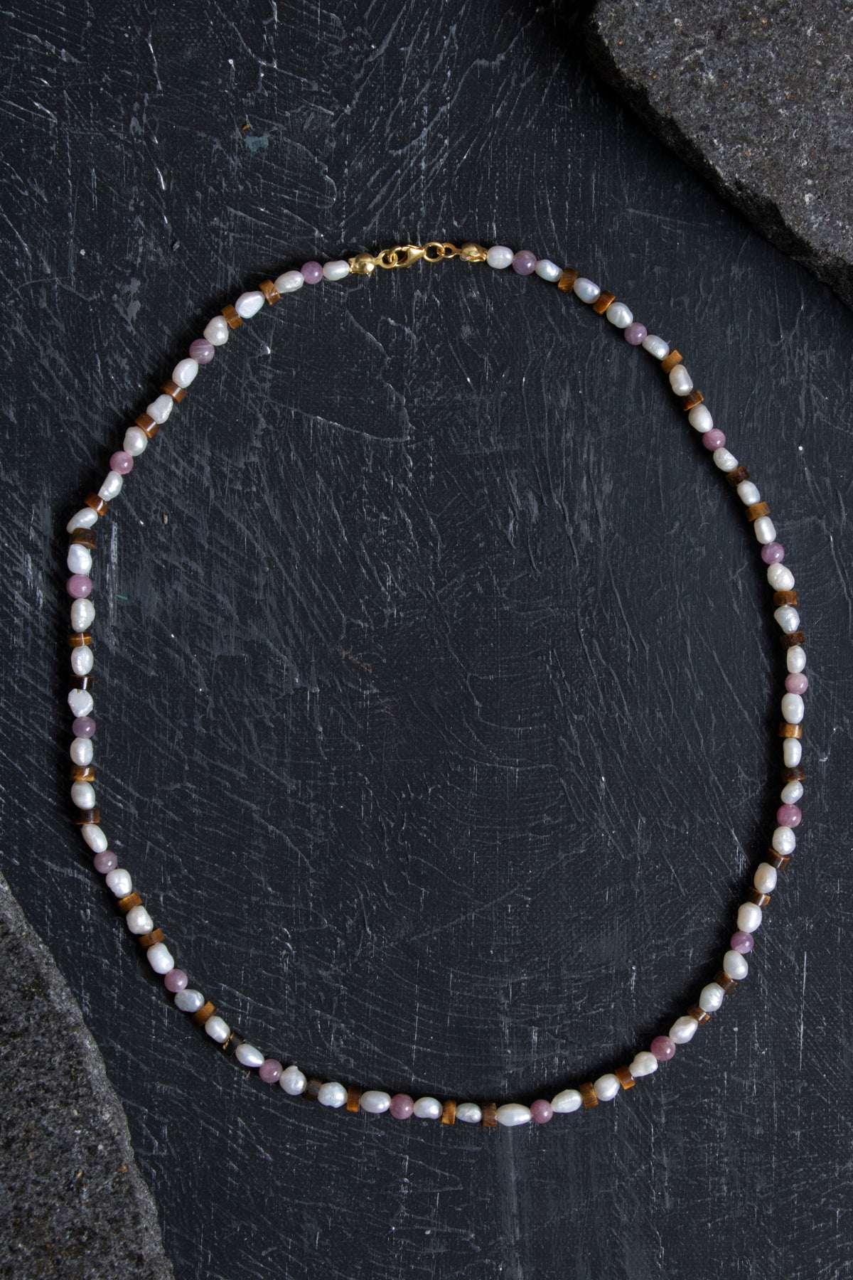 Sertifikalı Yakut, İnci, Kaplan Gözü Gümüş Kapama Doğal Taş Kolye