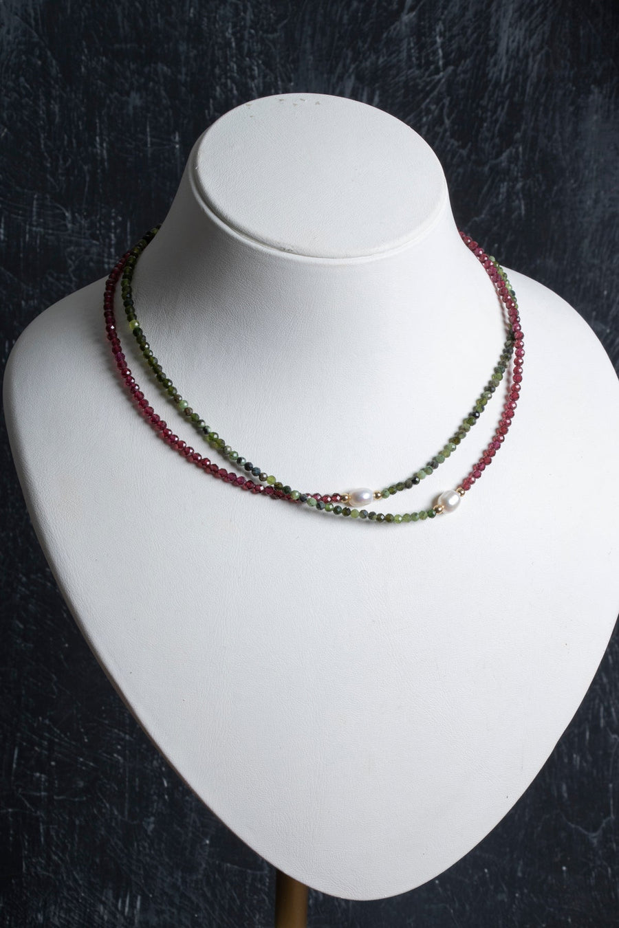 Laboratory Certified Jade (Serpentine), Garnet & Pearl Faceted Natural Stone Necklace