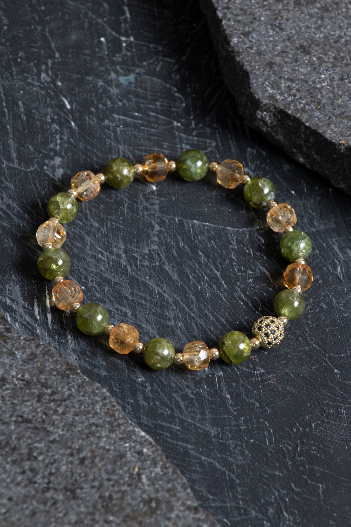 Laboratory Certified Citrine, Peridot (Zebercet) & Hematite Natural Stone Bracelet