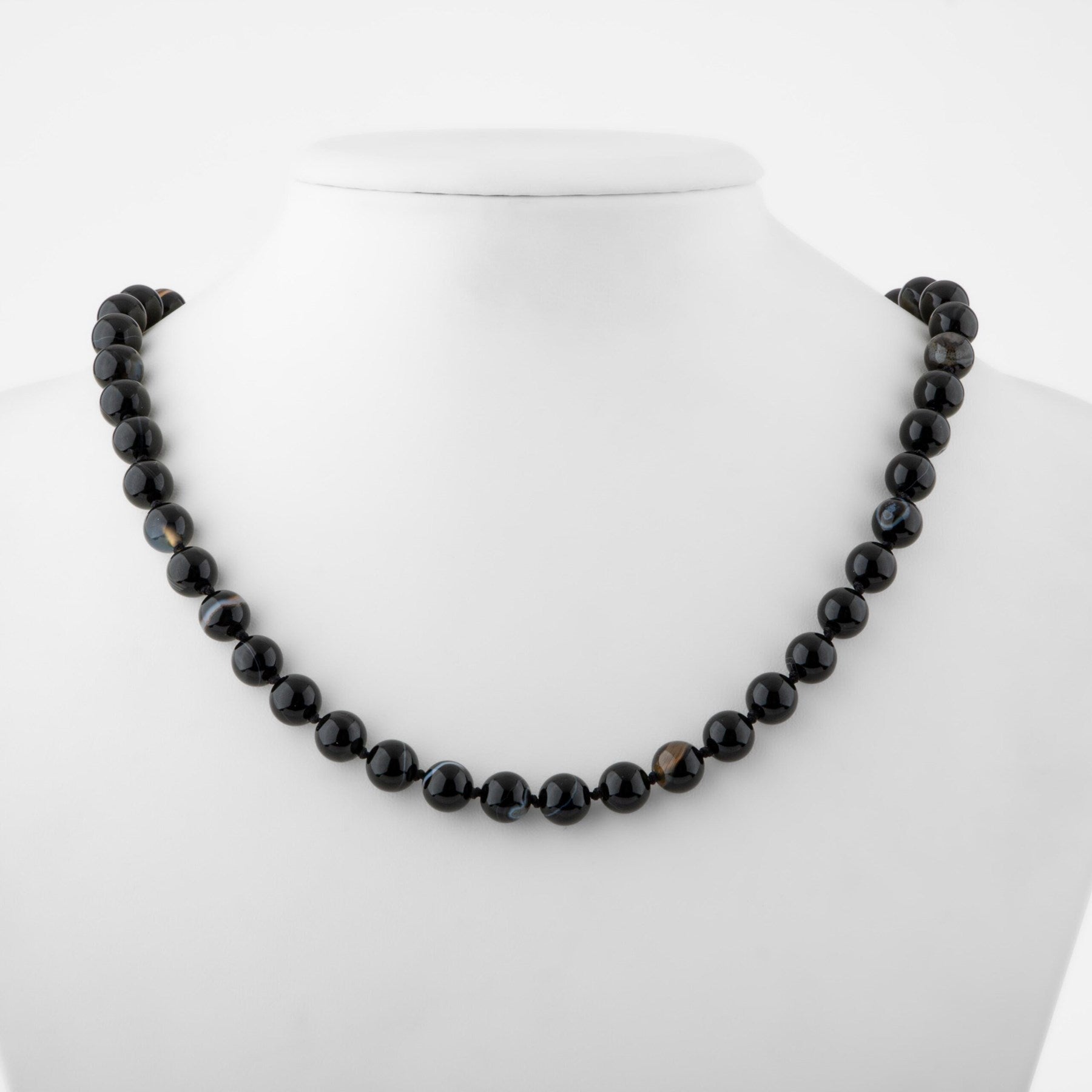 Laboratory Certified Black Eye Agate 8 mm Knotted Natural Stone Necklace