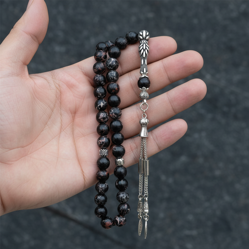 Laboratory Certified Black Varisit Natural Gemstone Prayer Beads 8 mm