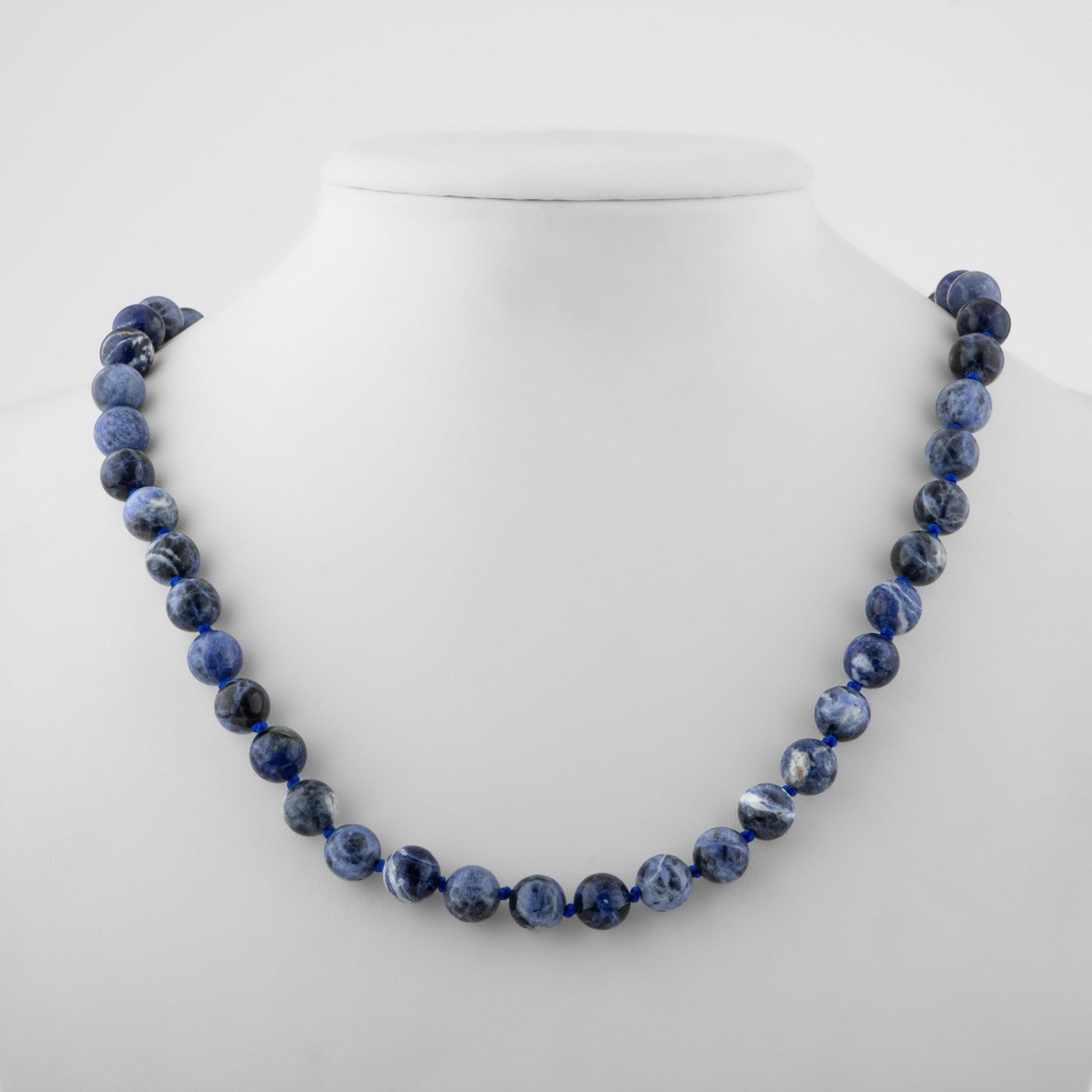 Laboratory Certified Sodalite 8 mm Knotted Natural Stone Necklace