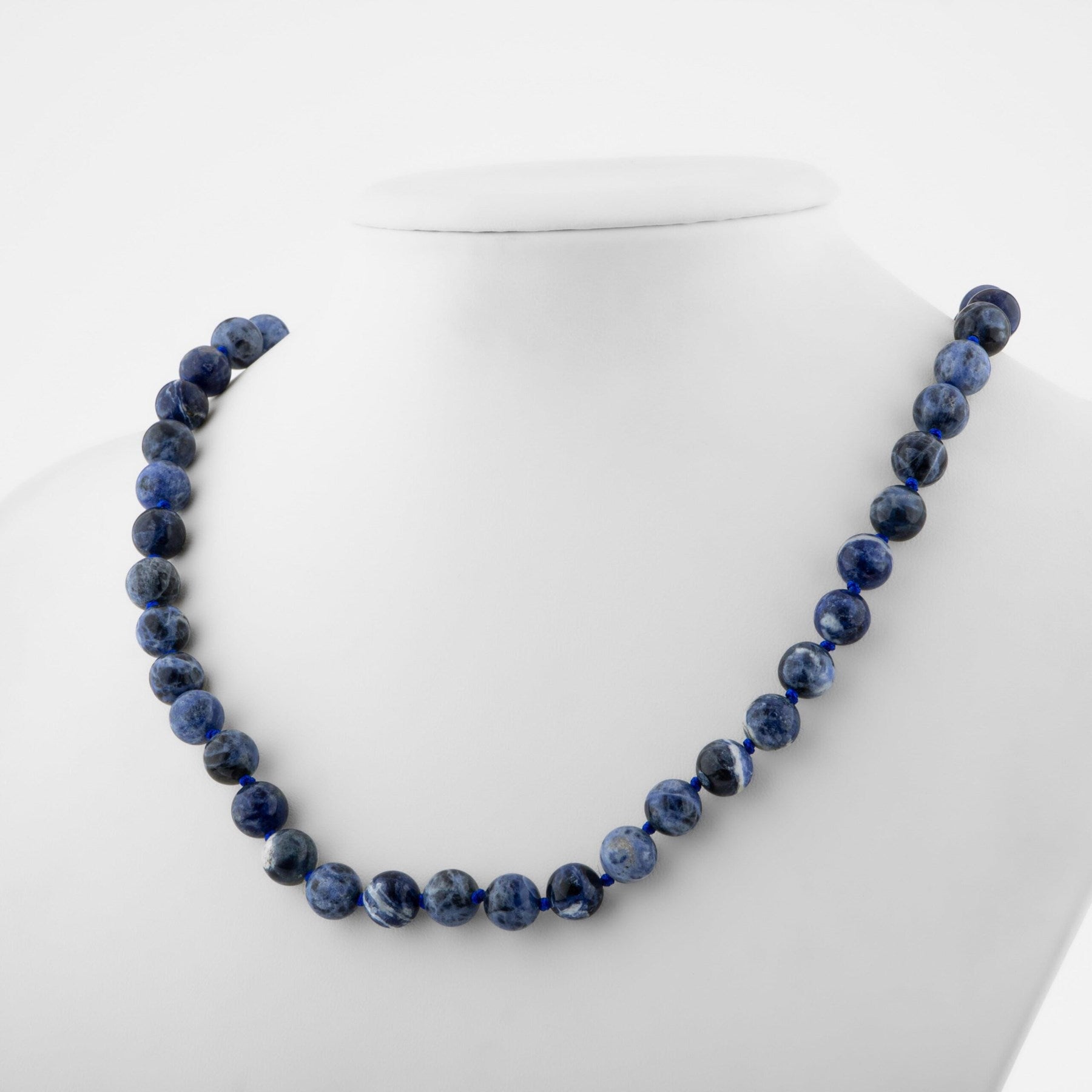 Laboratory Certified Sodalite 8 mm Knotted Natural Stone Necklace