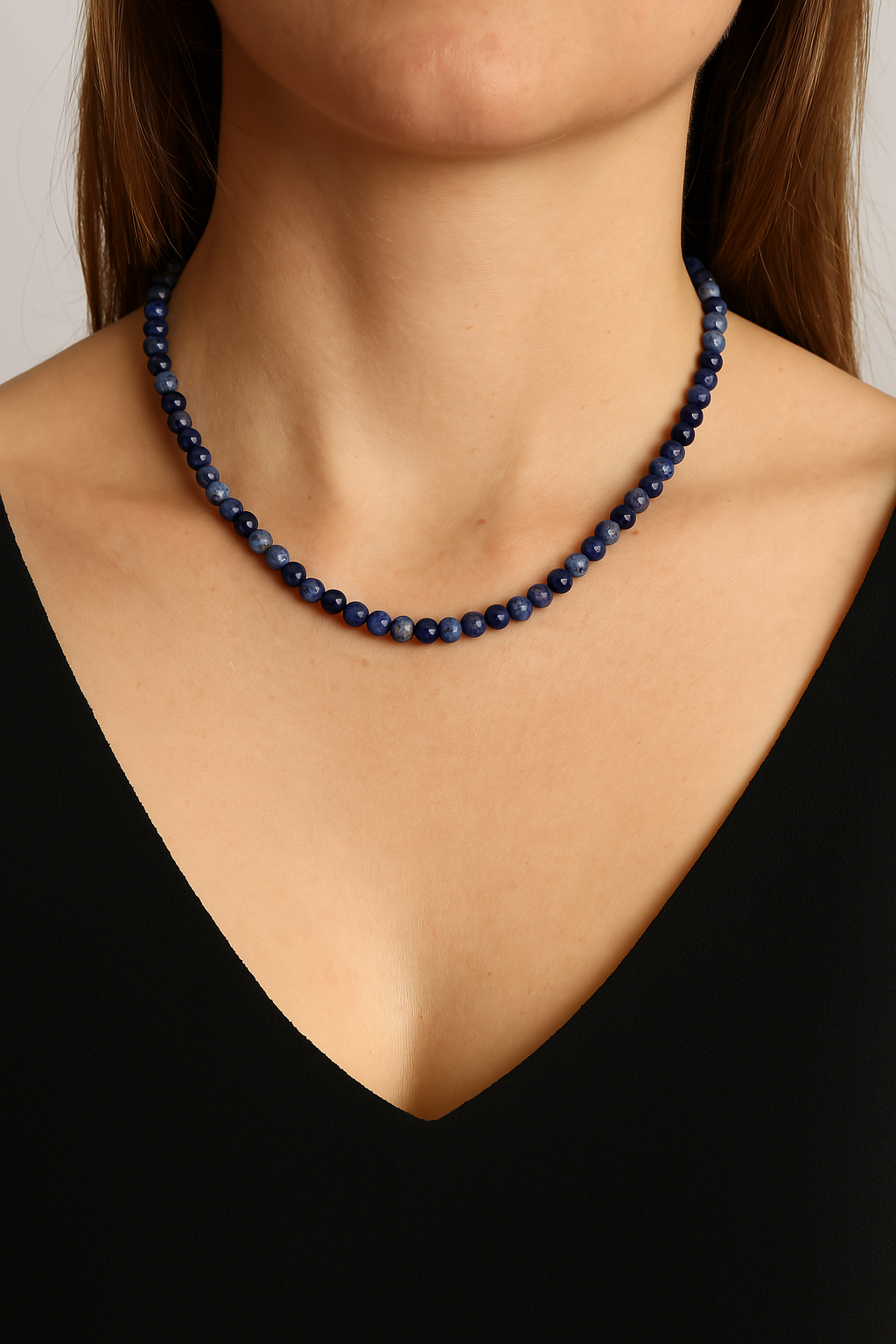 Laboratory Certified Sodalite 8 mm Natural Stone Necklace