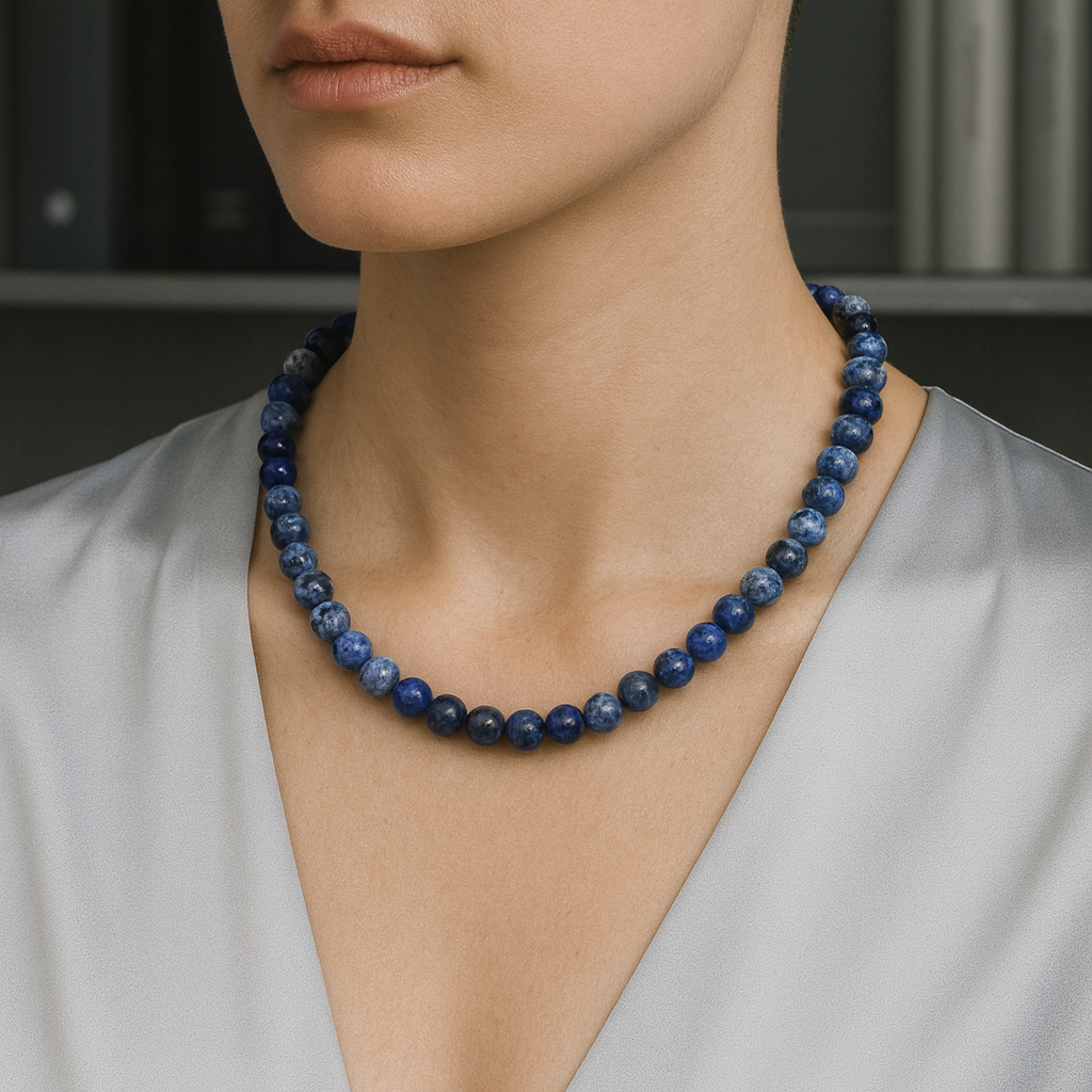 Laboratory Certified Sodalite 8 mm Natural Stone Necklace