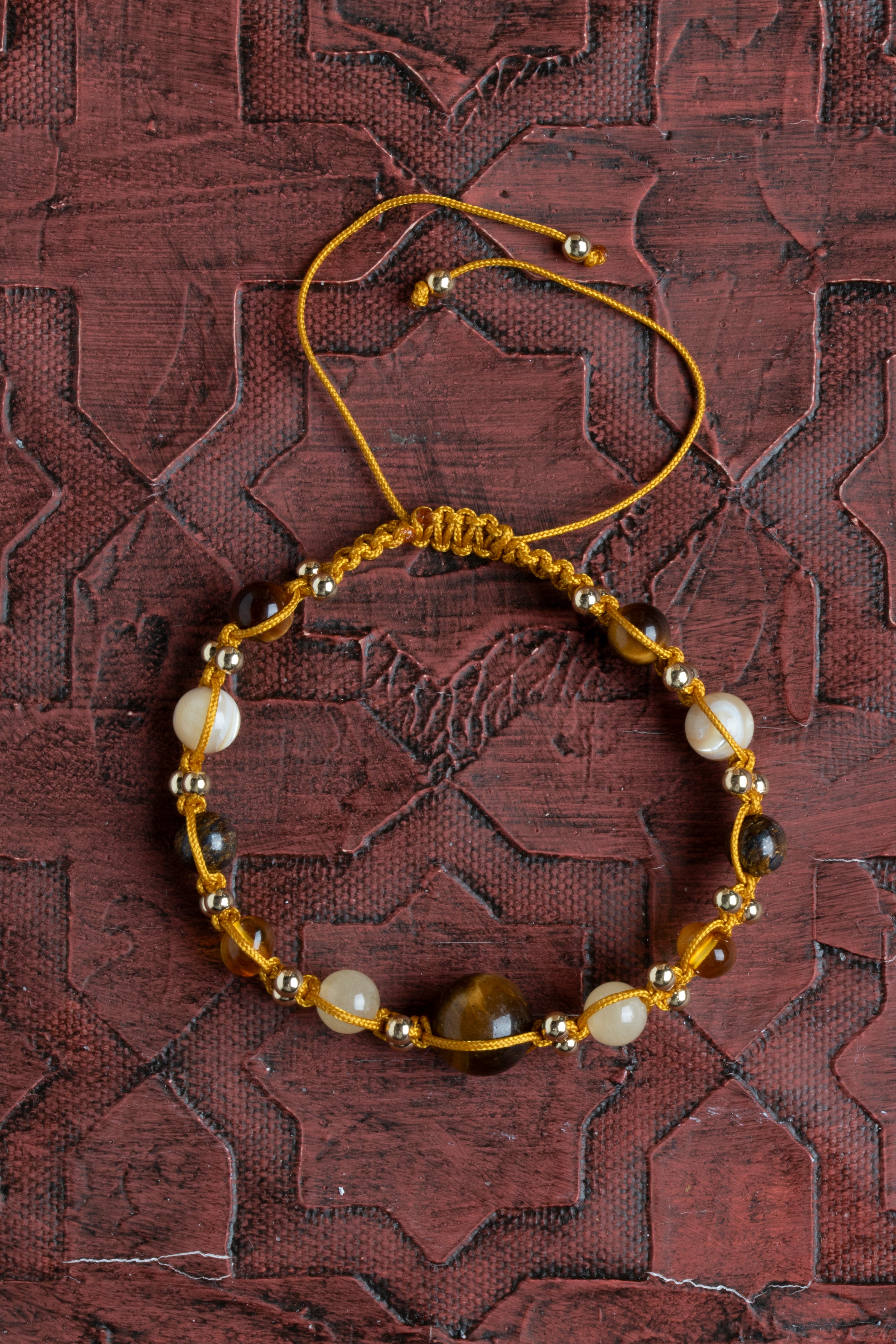 Laboratory Certified Calcite, Amber & Tiger’s Eye Natural Stone Bracelet