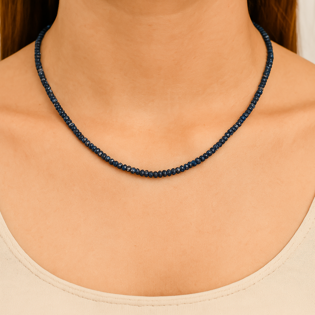 Laboratory Certified Natural Sapphire Necklace 3–4 mm