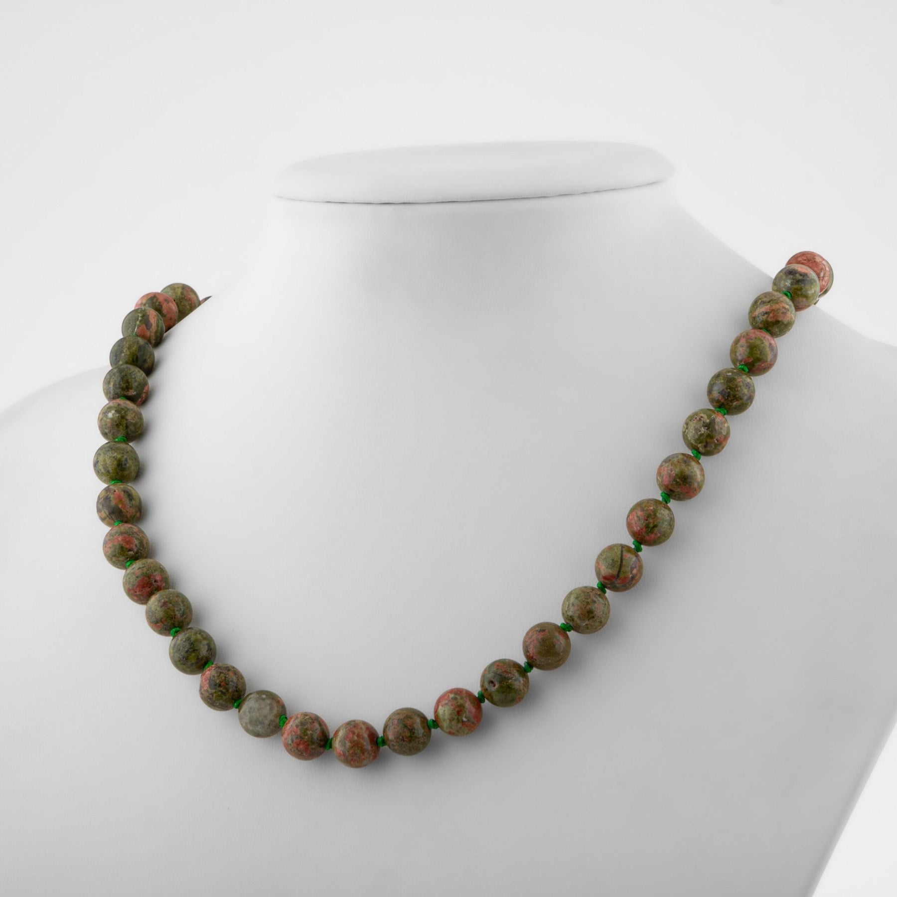 Laboratory Certified Unakite 8 mm Knotted Natural Stone Necklace