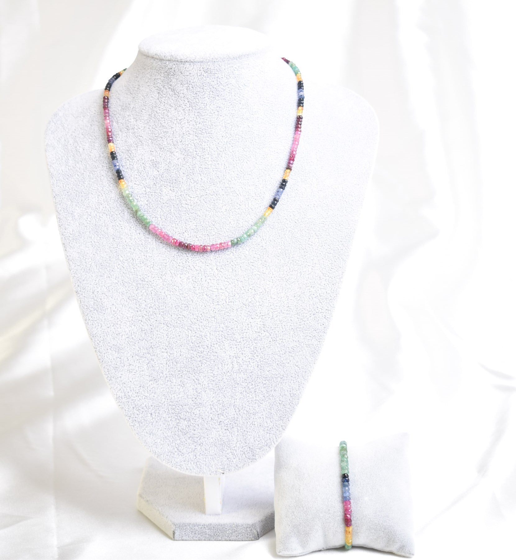 Laboratory Certified Ruby, Emerald & Sapphire Necklace + Bracelet Set