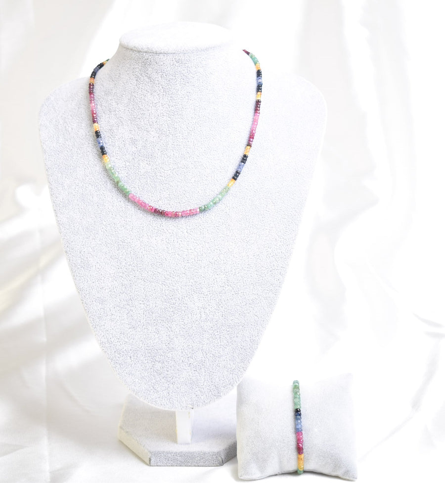 Laboratory Certified Ruby, Emerald & Sapphire Necklace + Bracelet Set