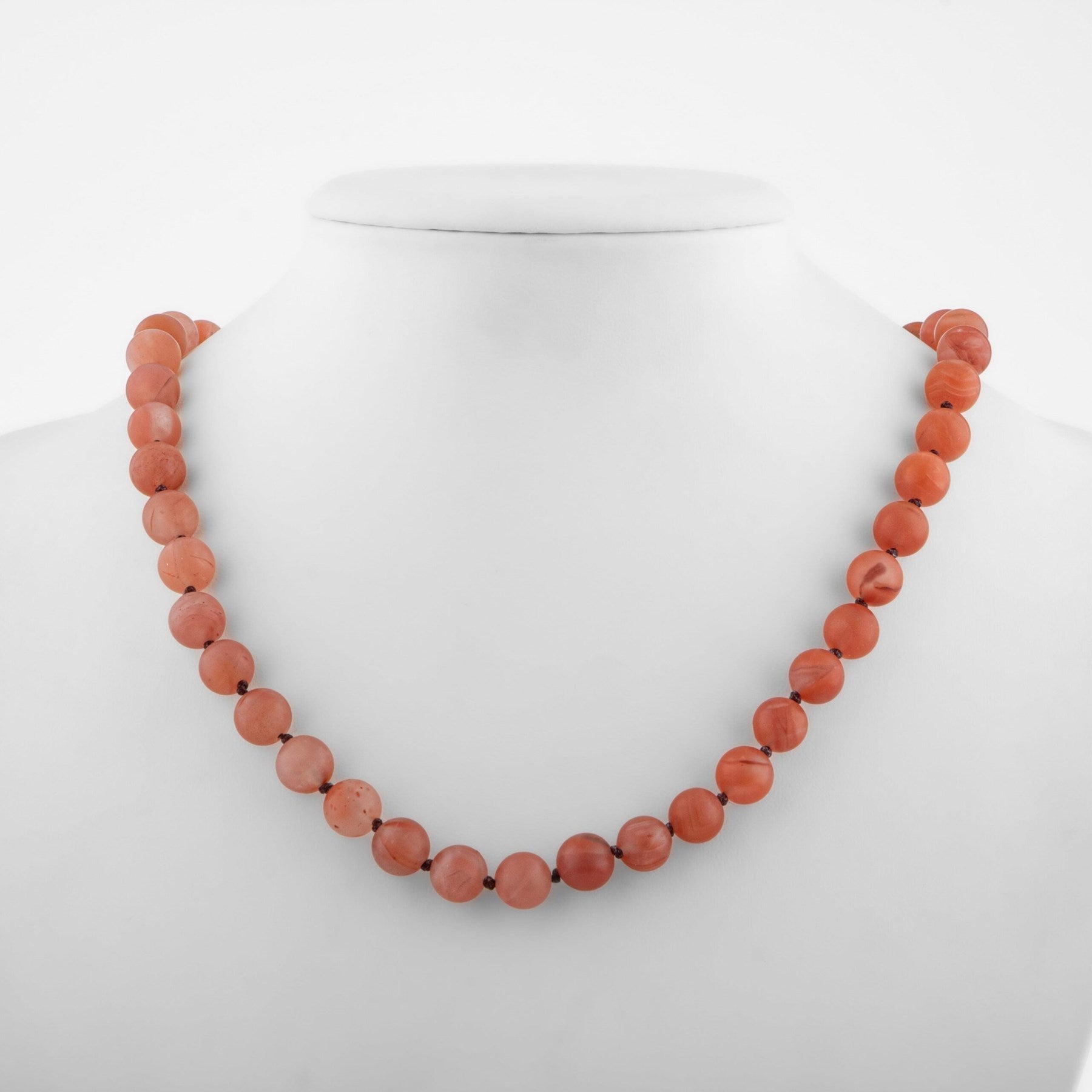 Laboratory Certified Yemen Agate 8 mm Knotted Natural Stone Necklace