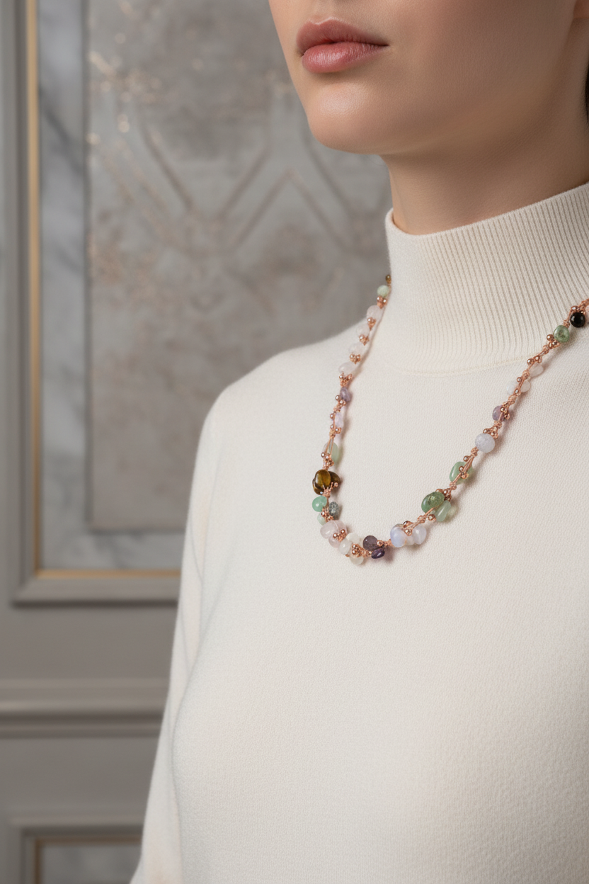 Laboratory Certified Cancer Zodiac Natural Stone Macramé Necklace