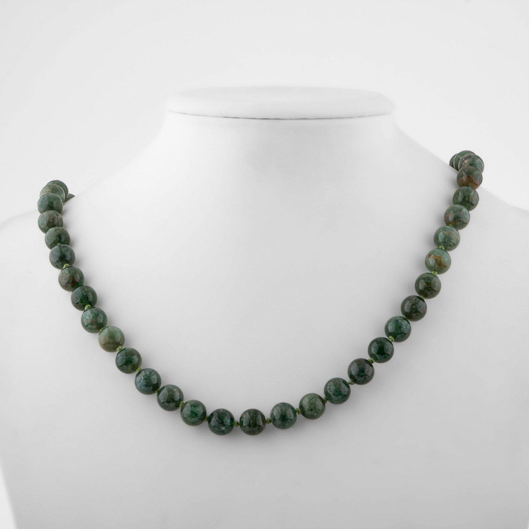 Laboratory Certified Green Apatite 6 mm Knotted Natural Stone Necklace
