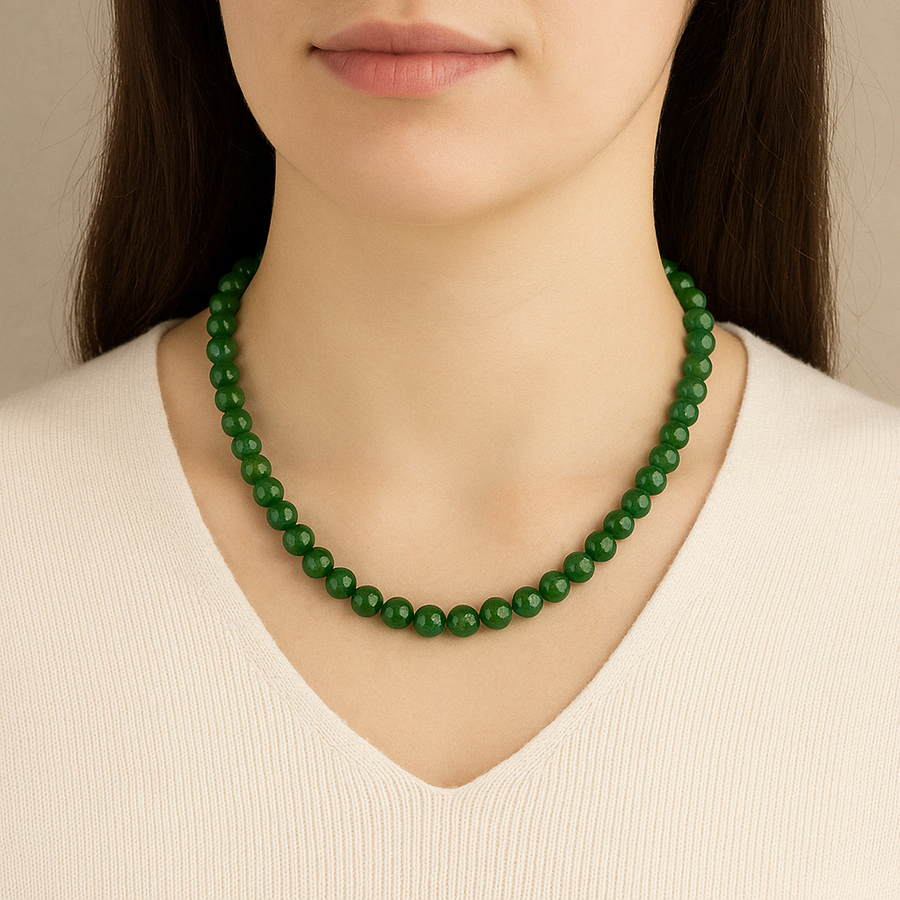 Laboratory Certified Green Aventurine 8 mm Natural Stone Necklace