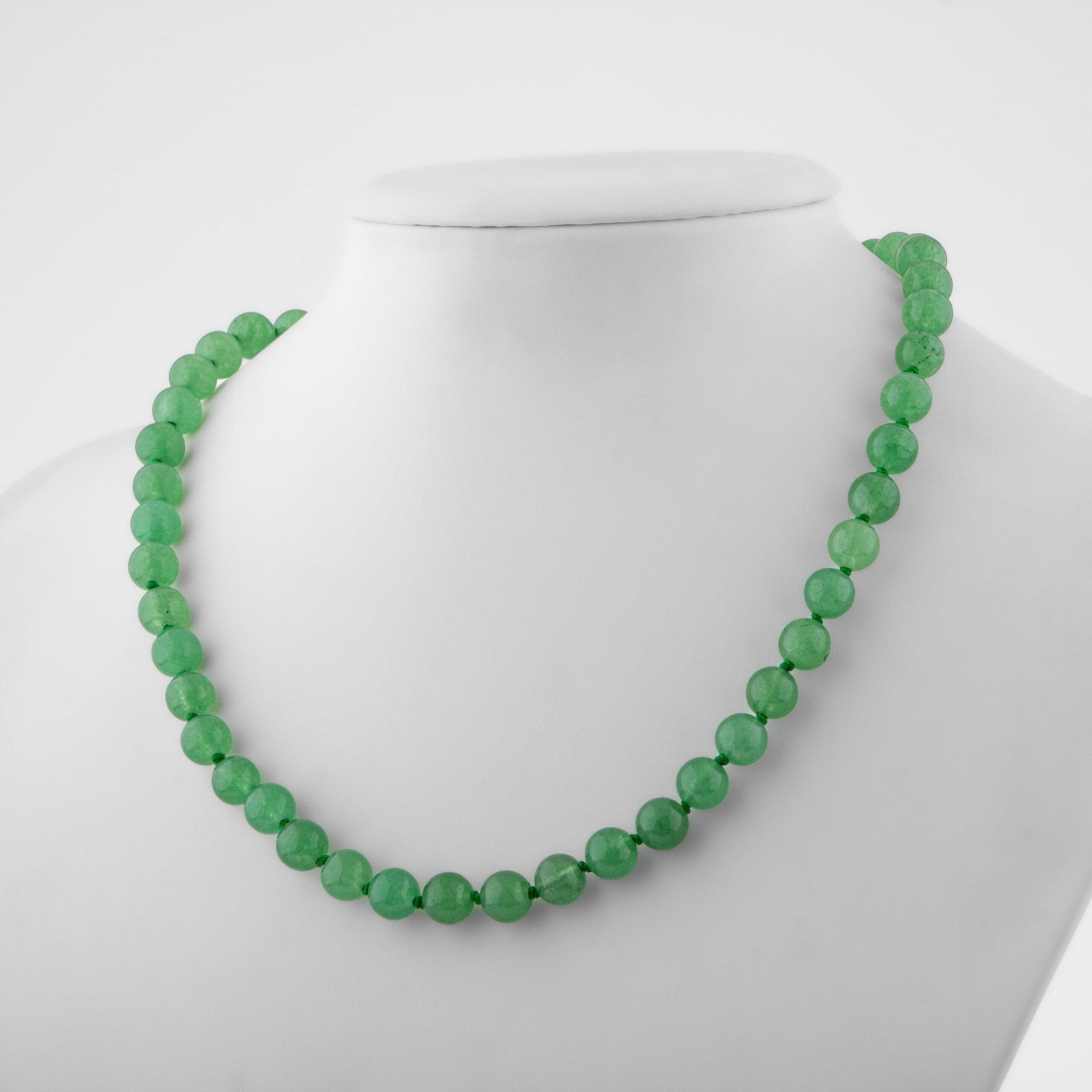 Laboratory Certified Green Aventurine 8 mm Knotted Natural Stone Necklace