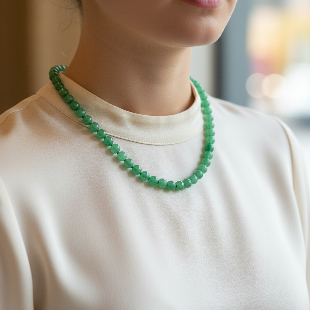 Laboratory Certified Green Aventurine 8 mm Knotted Natural Stone Necklace