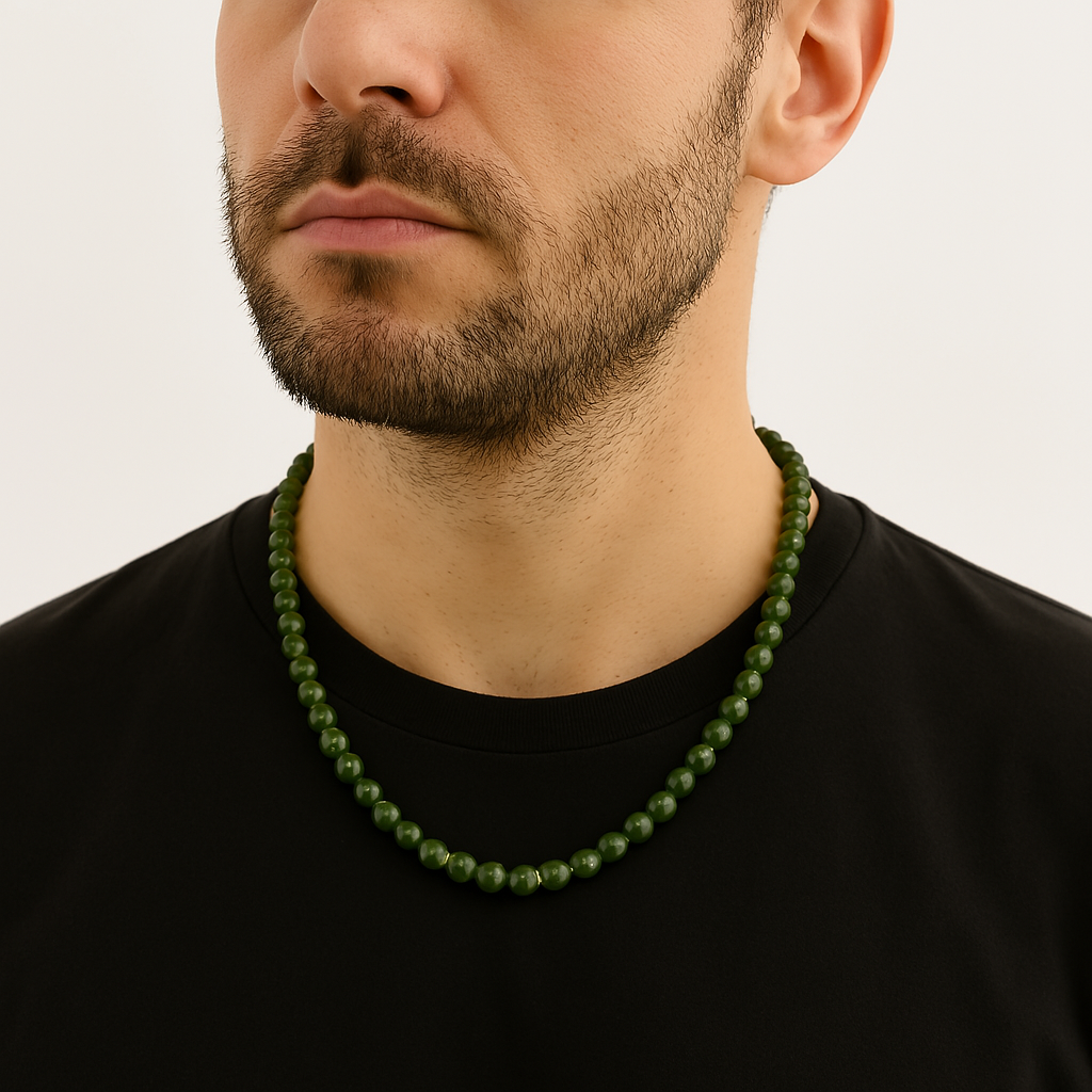 Laboratory Certified Jade (Serpentine) 8 mm Natural Stone Necklace