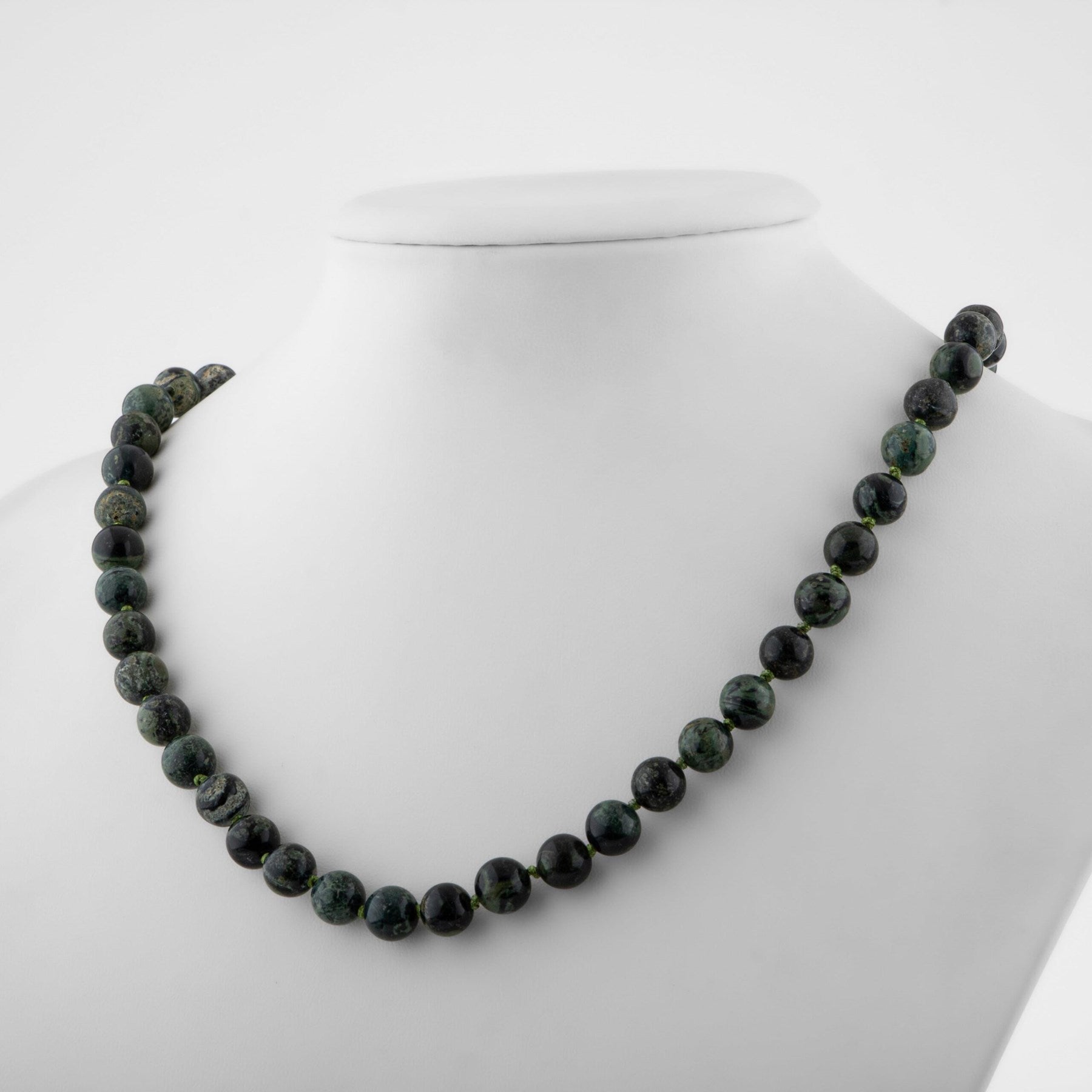 Laboratory Certified Moss Agate 6 mm Knotted Natural Stone Necklace