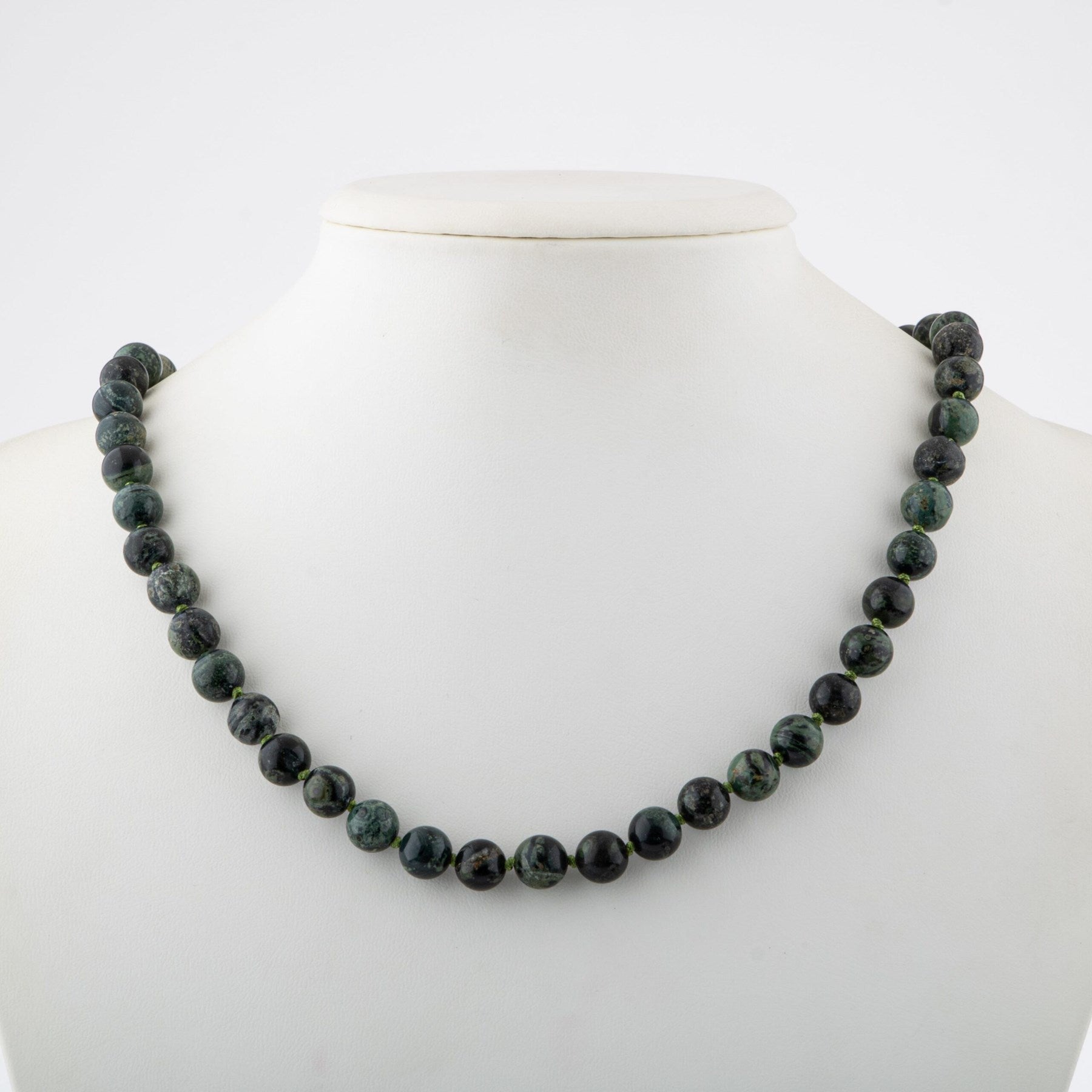 Laboratory Certified Moss Agate 6 mm Knotted Natural Stone Necklace