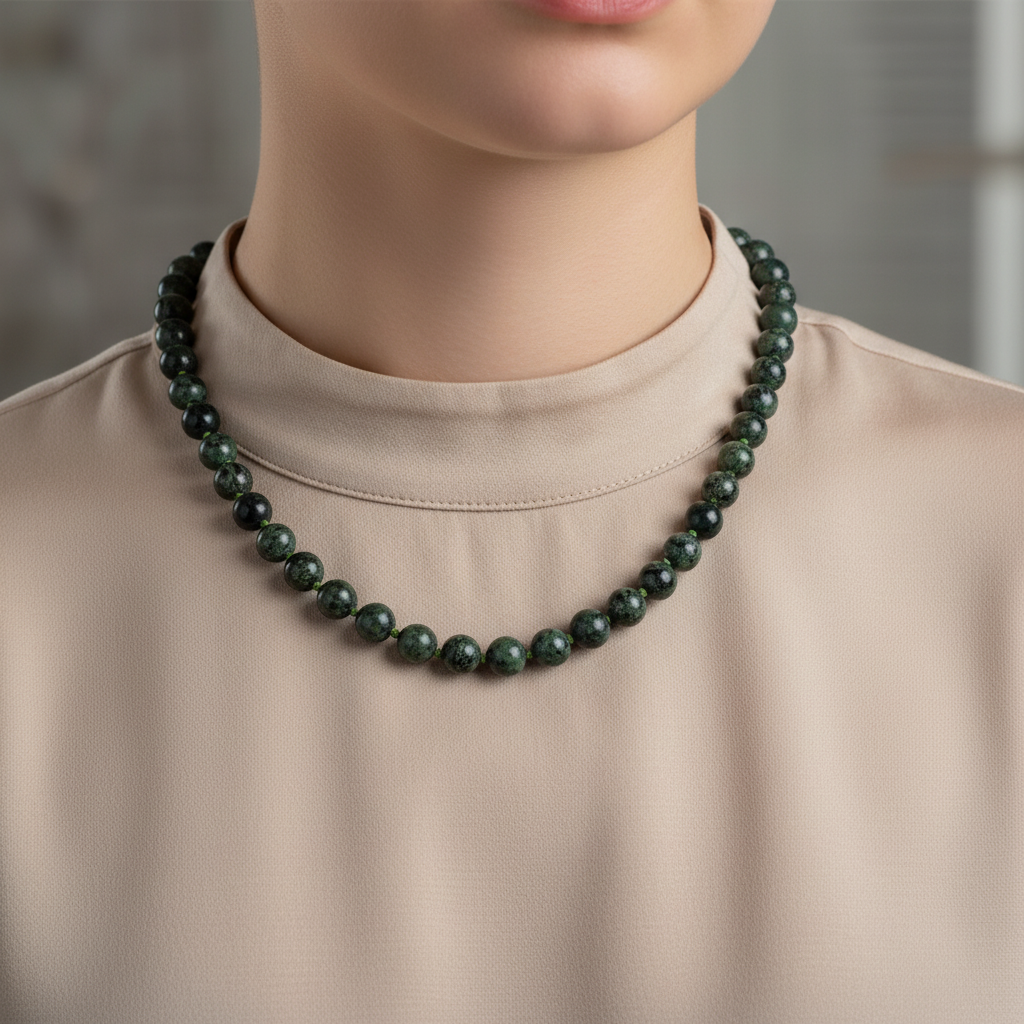 Laboratory Certified Moss Agate 6 mm Knotted Natural Stone Necklace