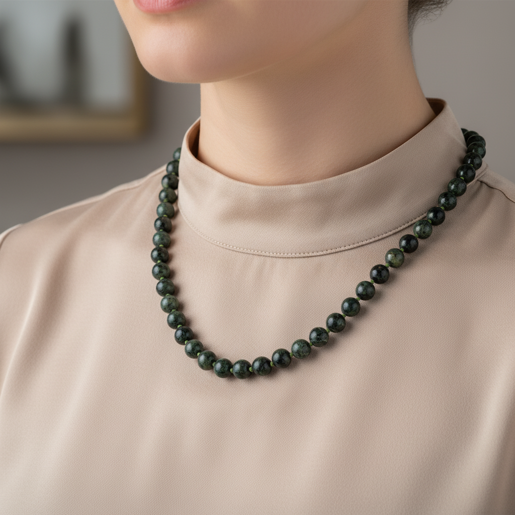 Laboratory Certified Moss Agate 6 mm Knotted Natural Stone Necklace