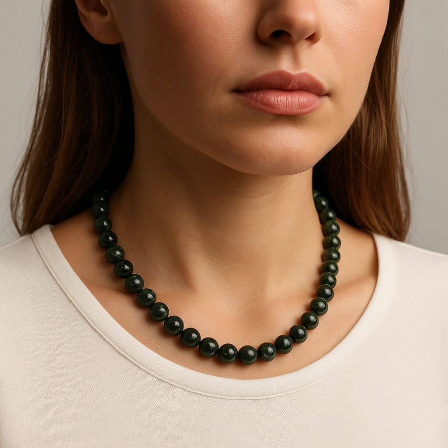 Laboratory Certified Moss Agate 8 mm Knotted Natural Stone Necklace