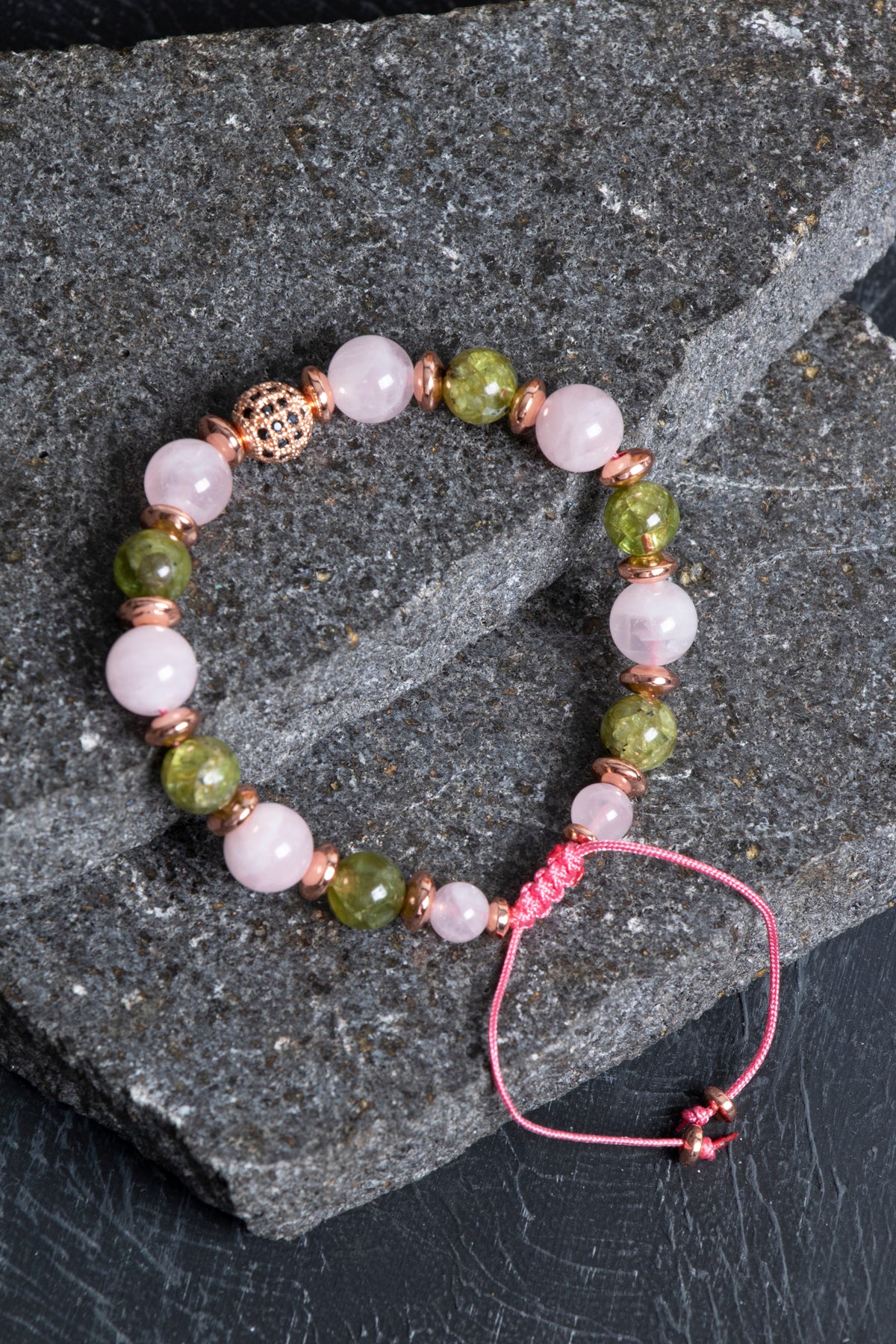 Laboratory Certified Peridot (Zebercet), Rose Quartz & Hematite Natural Stone Bracelet