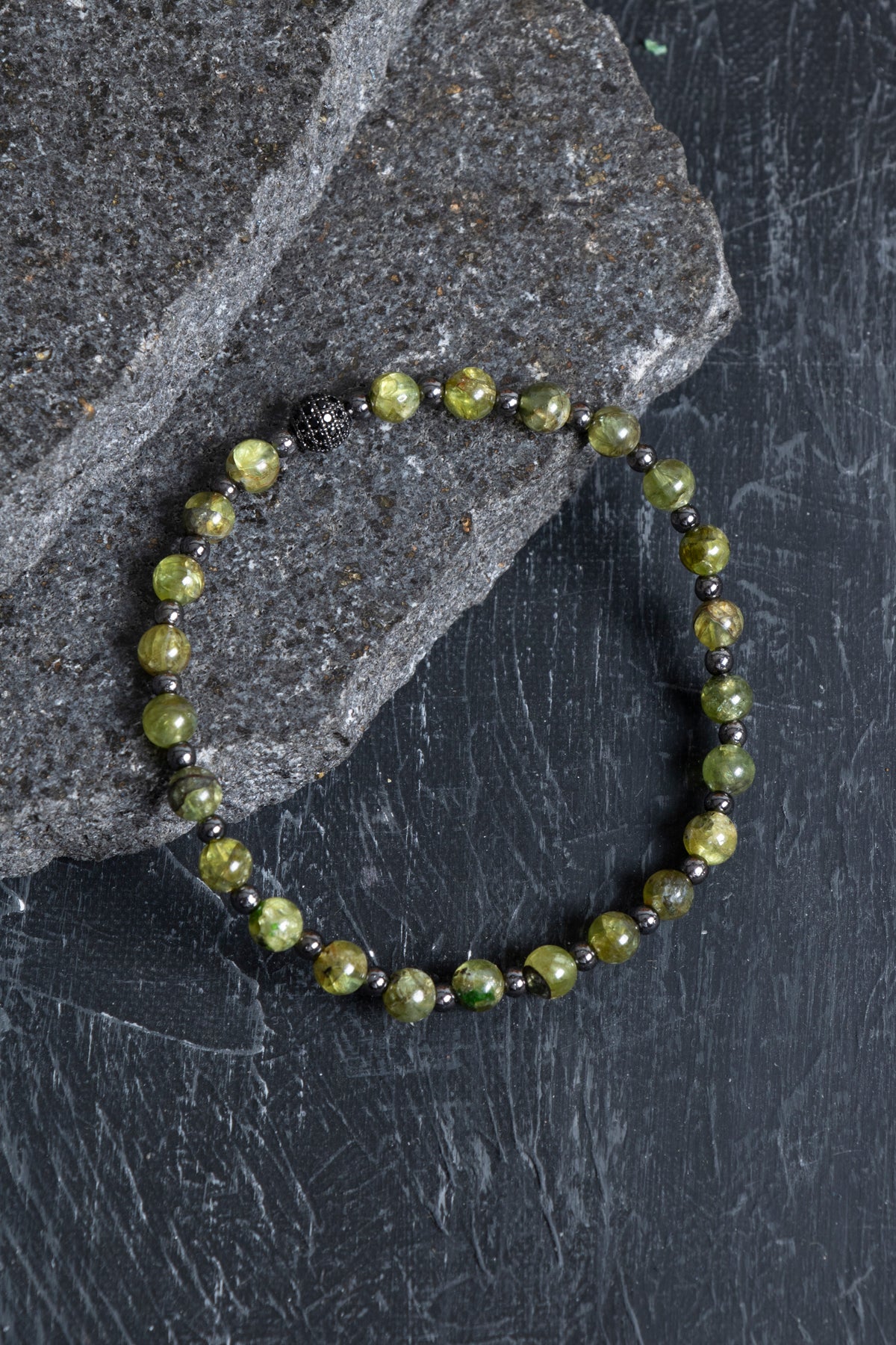 Laboratory Certified Peridot (Zebercet) & Hematite Natural Stone Bracelet